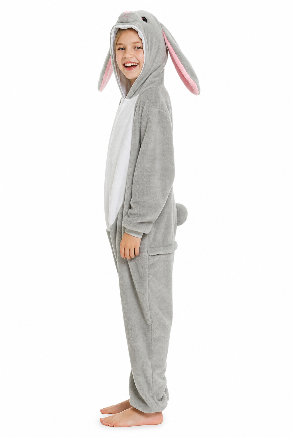 Kids' Hooded Gray Bunny Kigurumi Onesie
