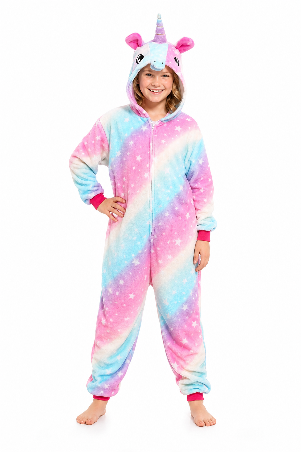 Kids' Hooded Pastel Tie-Dye Star Unicorn Kigurumi Onesie