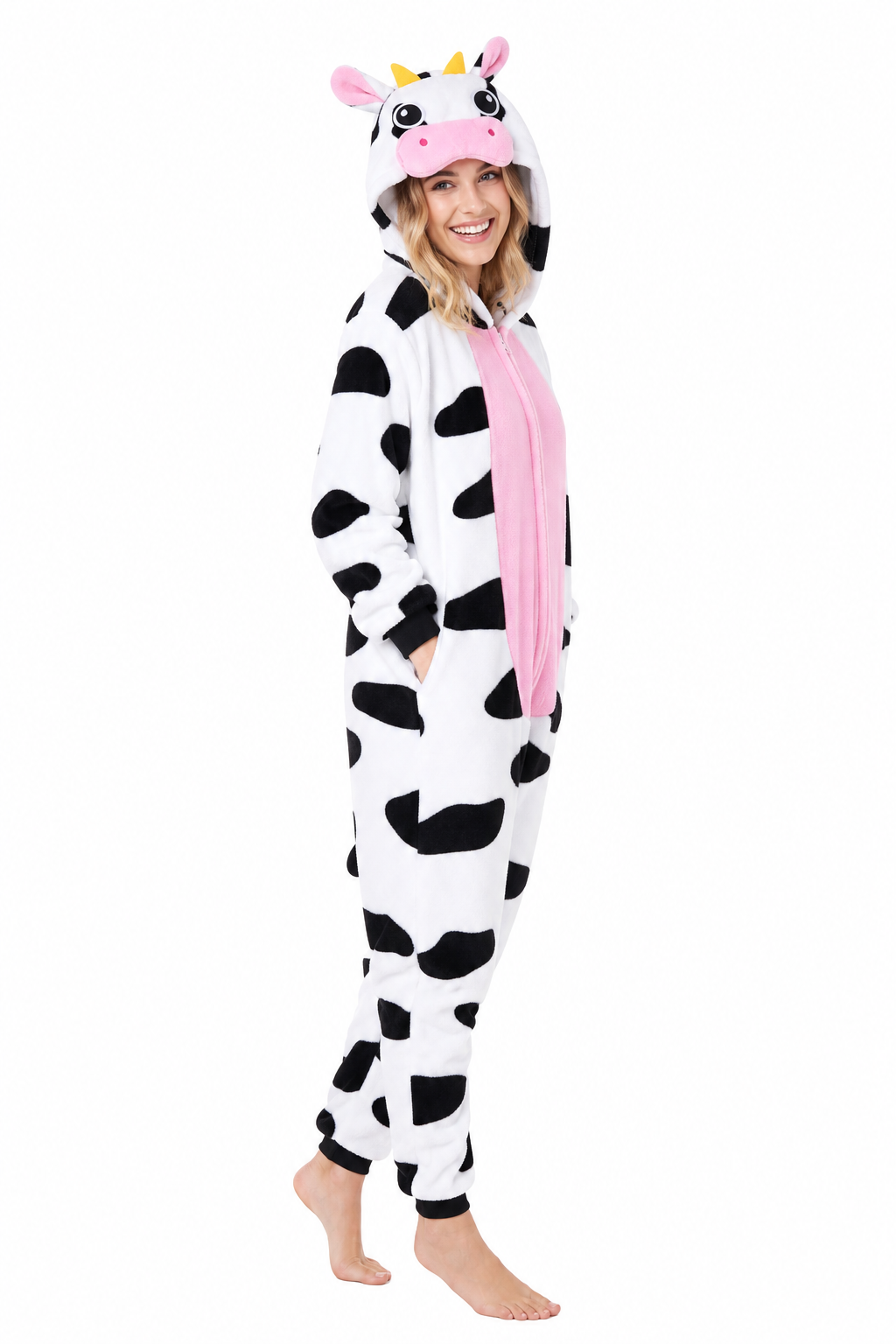 Adult Cow Kigurumi Onesie with Pink Belly
