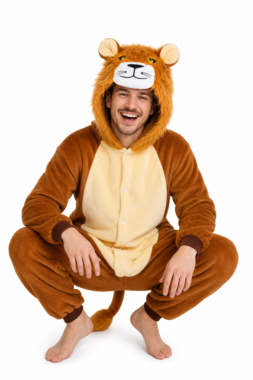 Adult Plush Brown Lion Onesie with Fluffy Mane