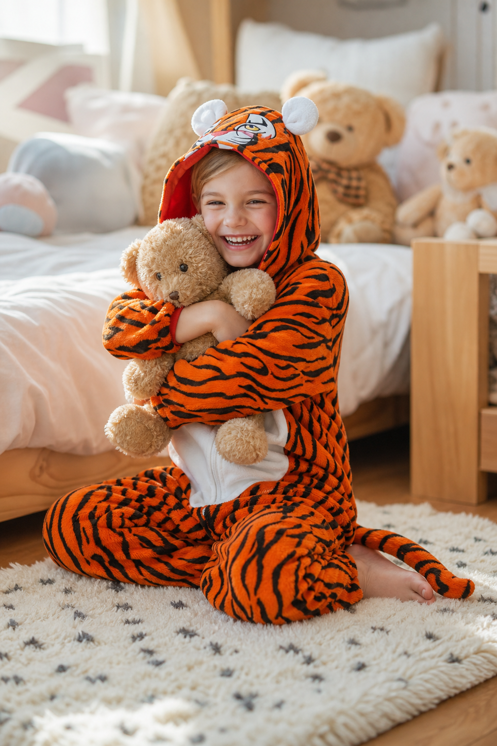 Kids' Hooded Bengal Tiger Plush Kigurumi Onesie