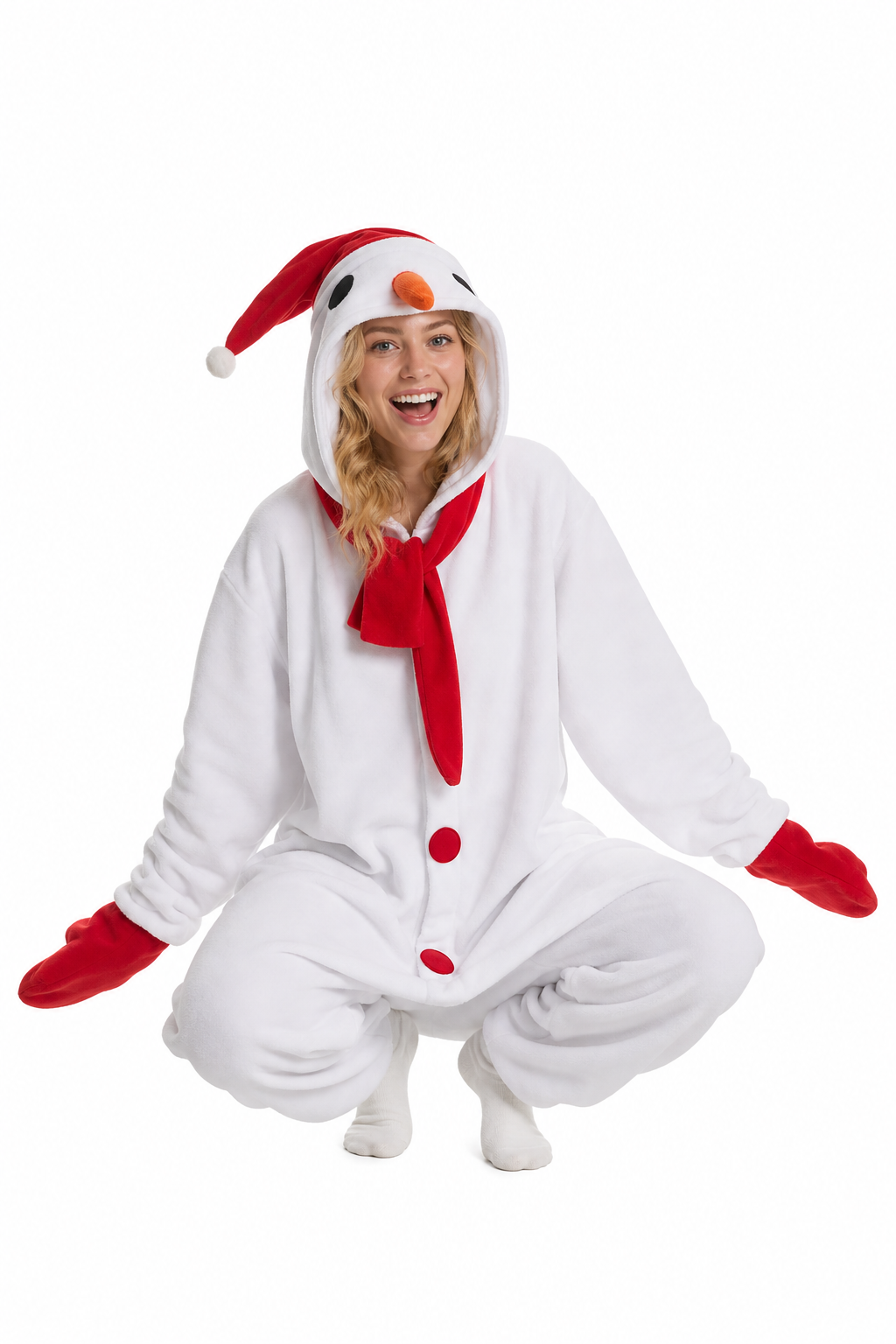Adult Snowman Kigurumi with Red Scarf and Santa Hat
