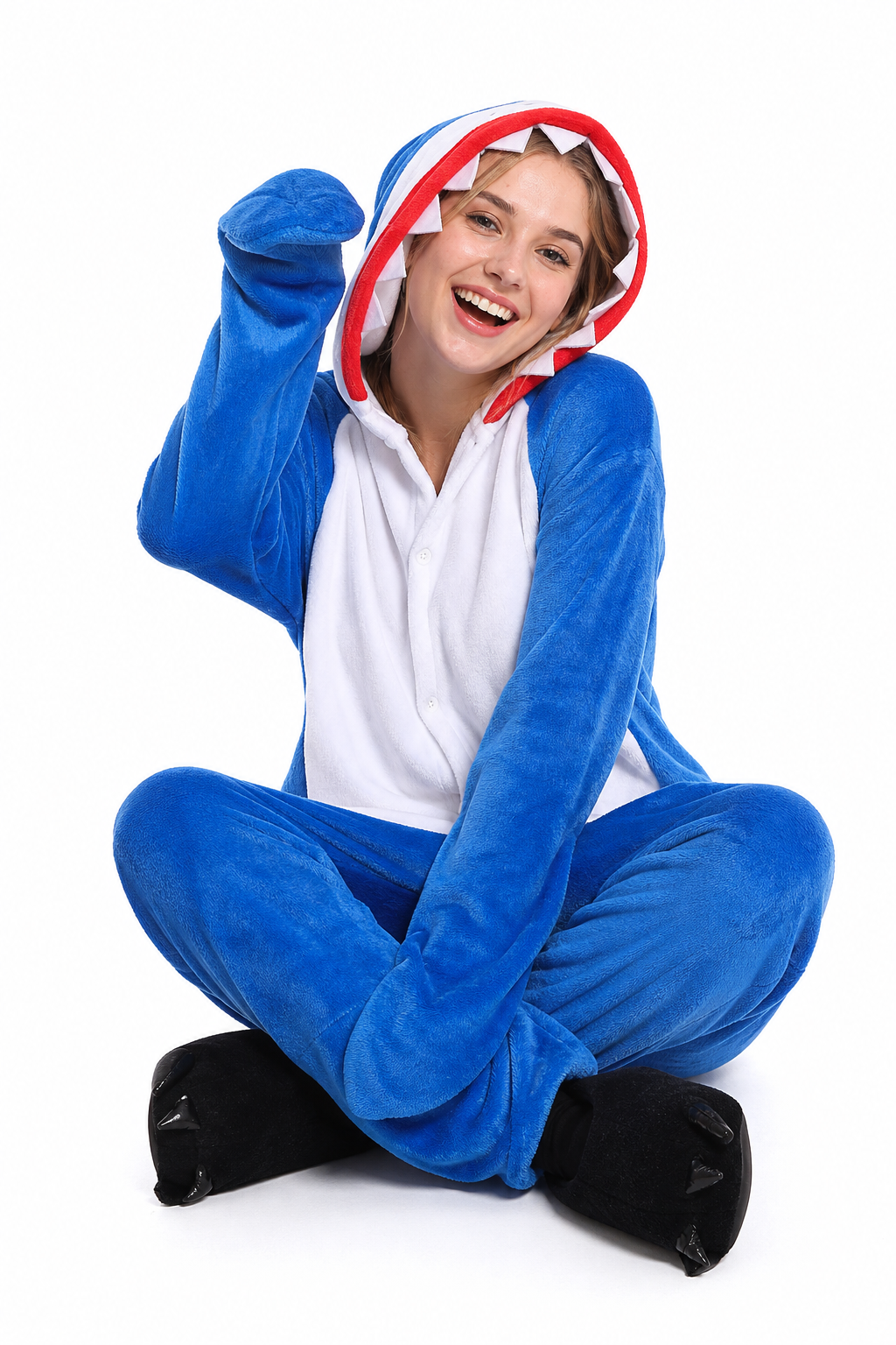 Adult Blue Shark Kigurumi Onesie with Teeth Hood