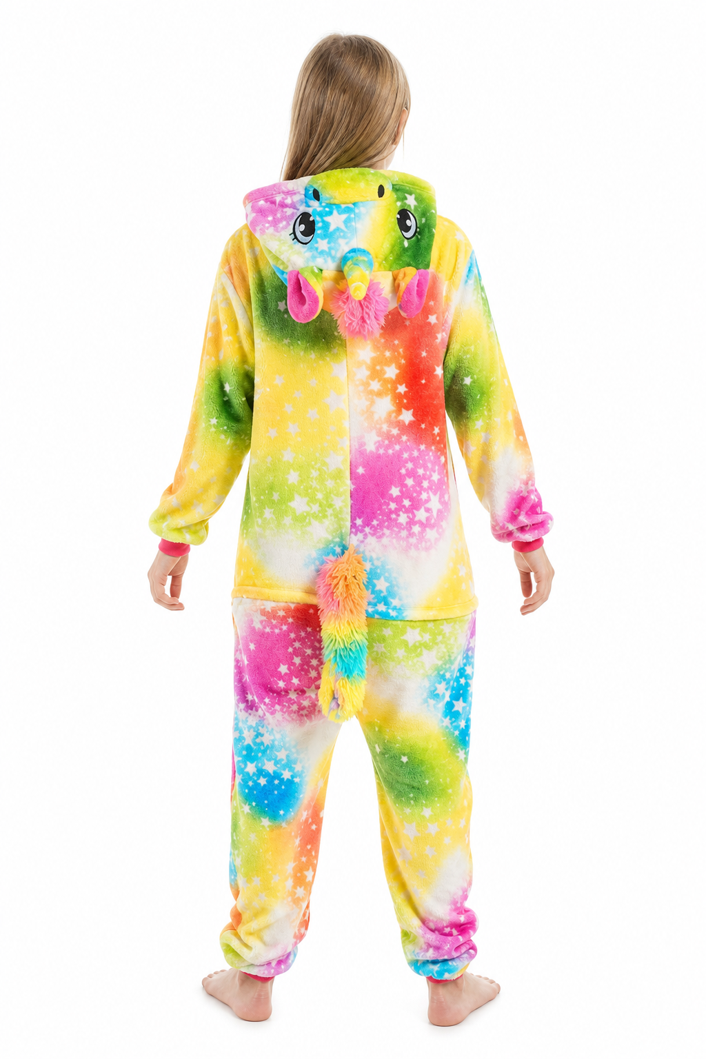 Kids' Hooded Yellow Rainbow Star Unicorn Kigurumi Costume Onesie