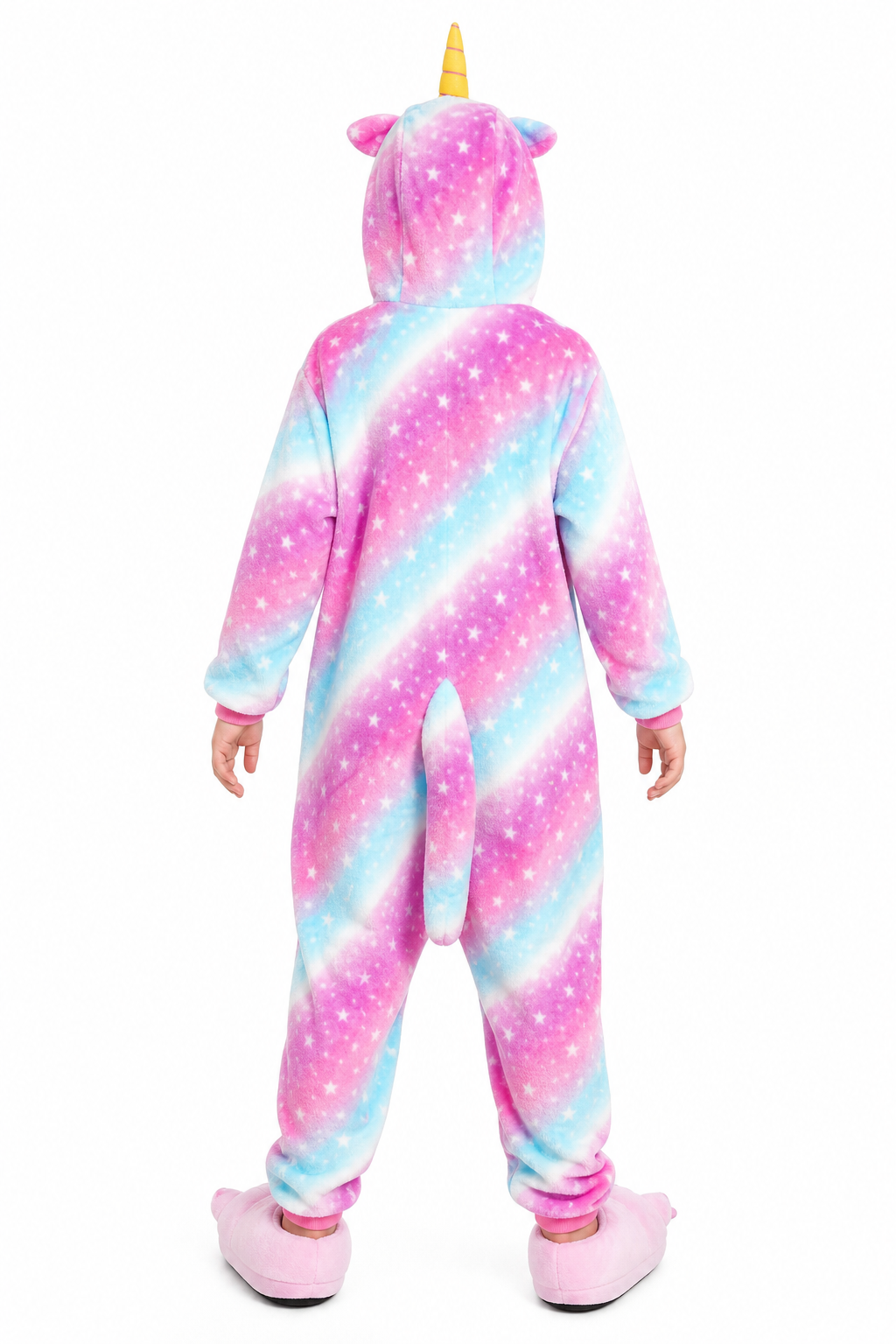 Kids' Hooded Pink and Blue Galaxy Star Unicorn Plush Kigurumi Onesie