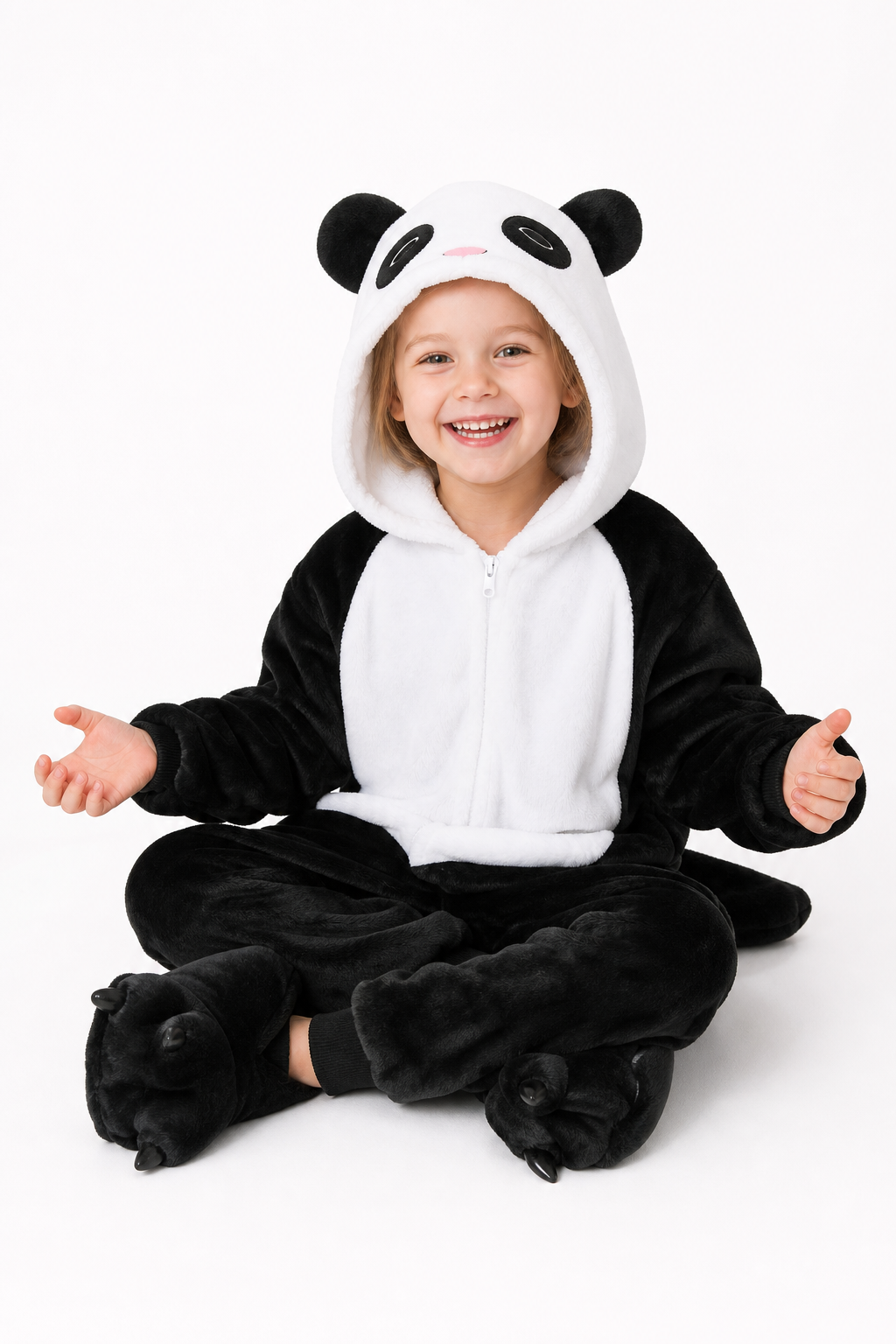 Kids' Hooded Black and White Panda Kigurumi Onesie