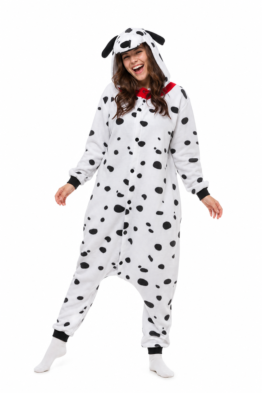 Adult Dalmatian Dog Plush Kigurumi with Red Collar