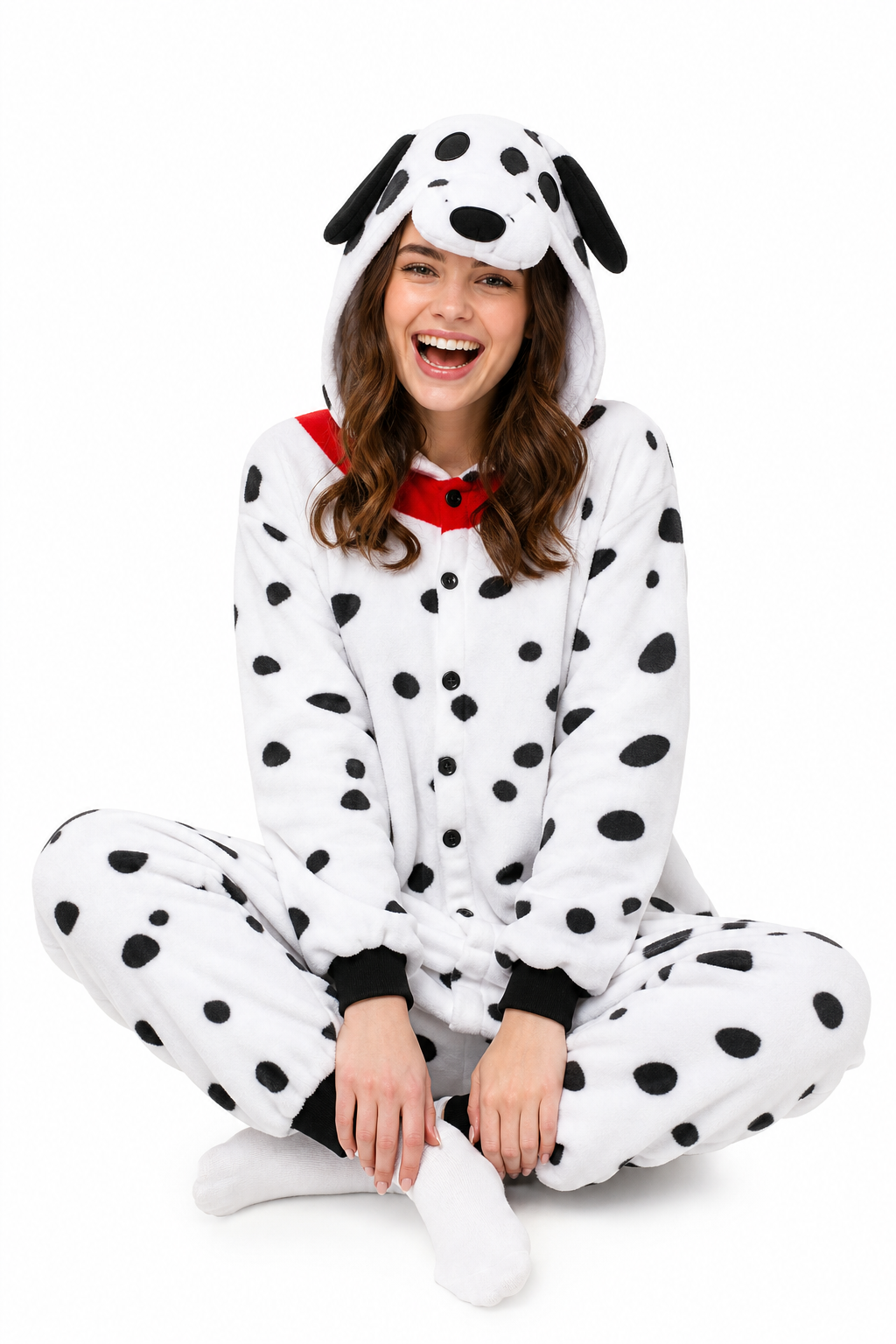 Adult Dalmatian Dog Plush Kigurumi with Red Collar