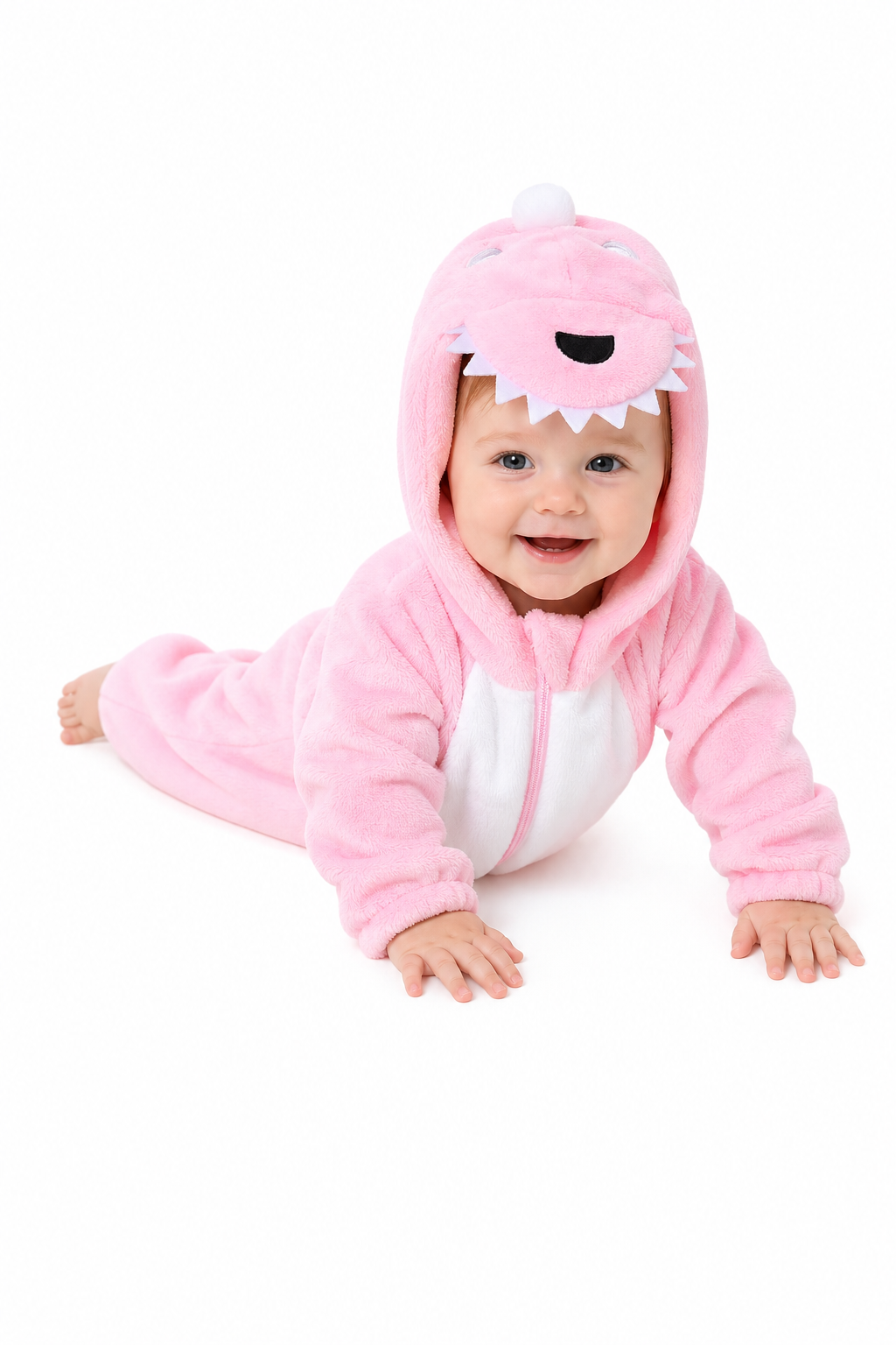 Cute Pink Plush Hooded Baby Monster Kigurumi Onesie