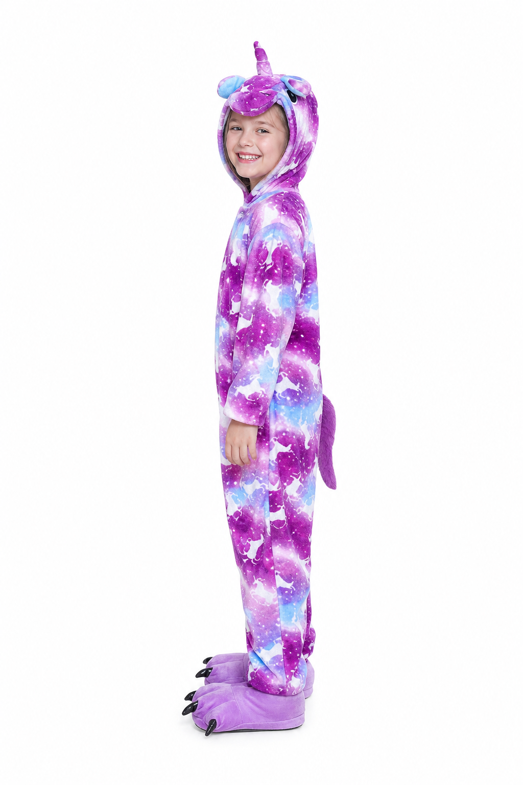 Kids' Hooded Purple Galaxy Unicorn Kigurumi Costume Onesie