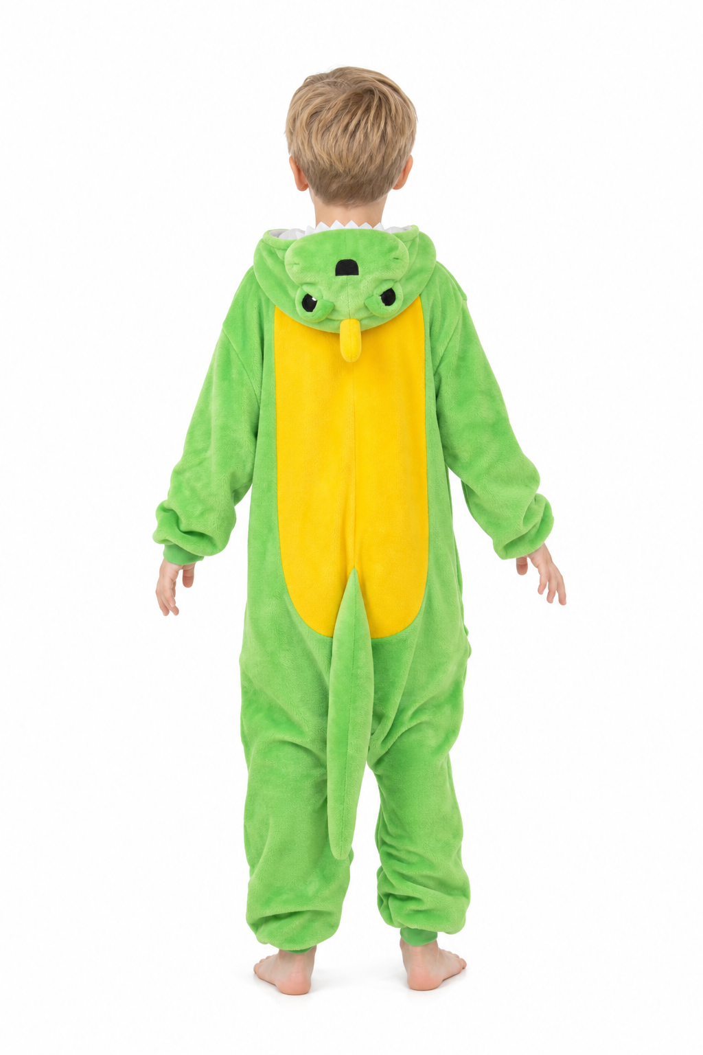 Kids' Hooded Green & Yellow Dinosaur Plush Kigurumi Onesie