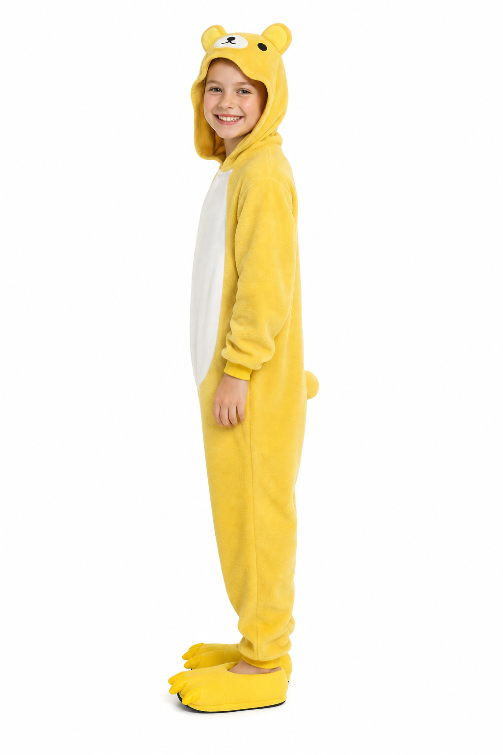 Kids' Hooded Golden Yellow Bear Kigurumi Onesie