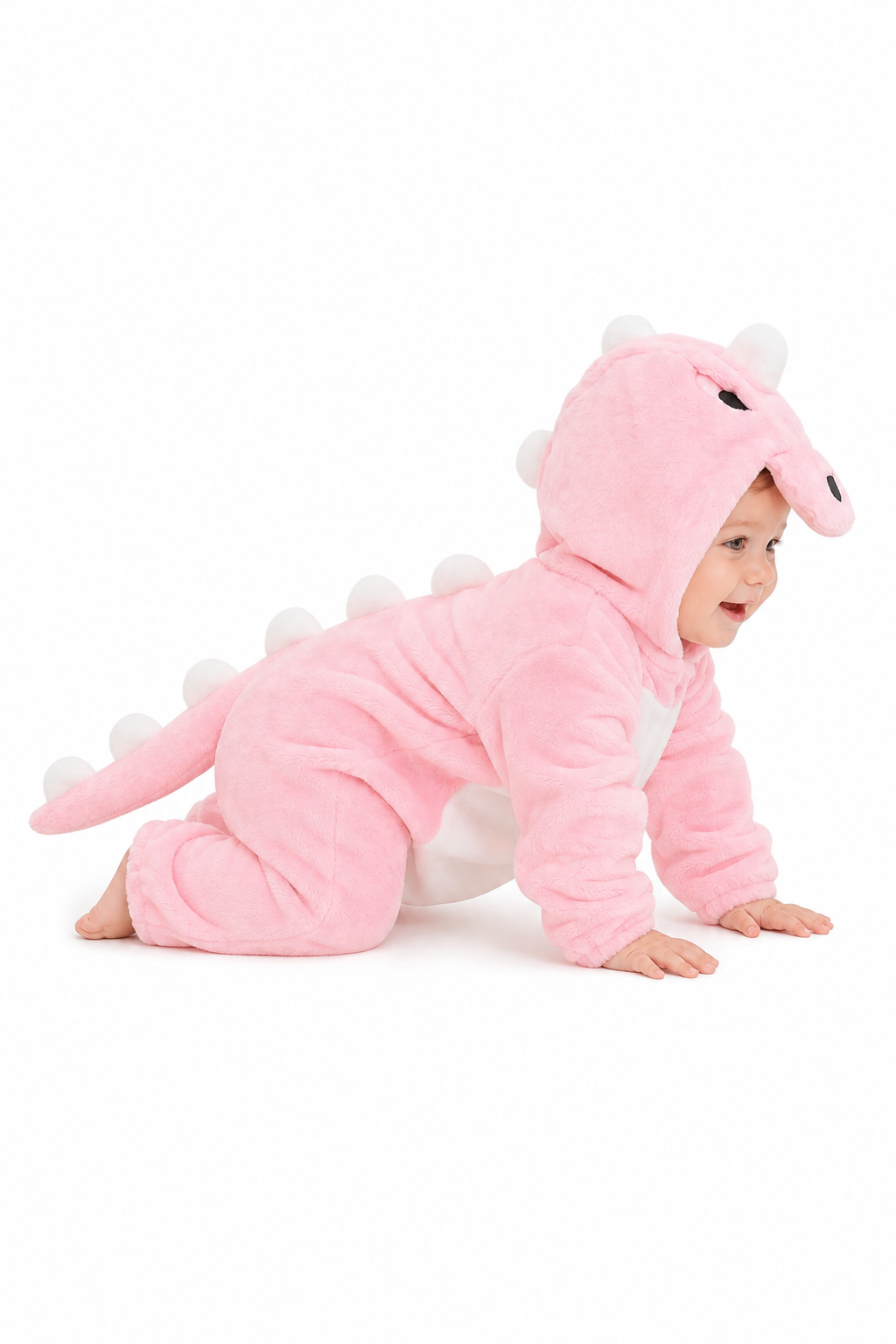 Hooded Pink Baby Plush Dino Onesie
