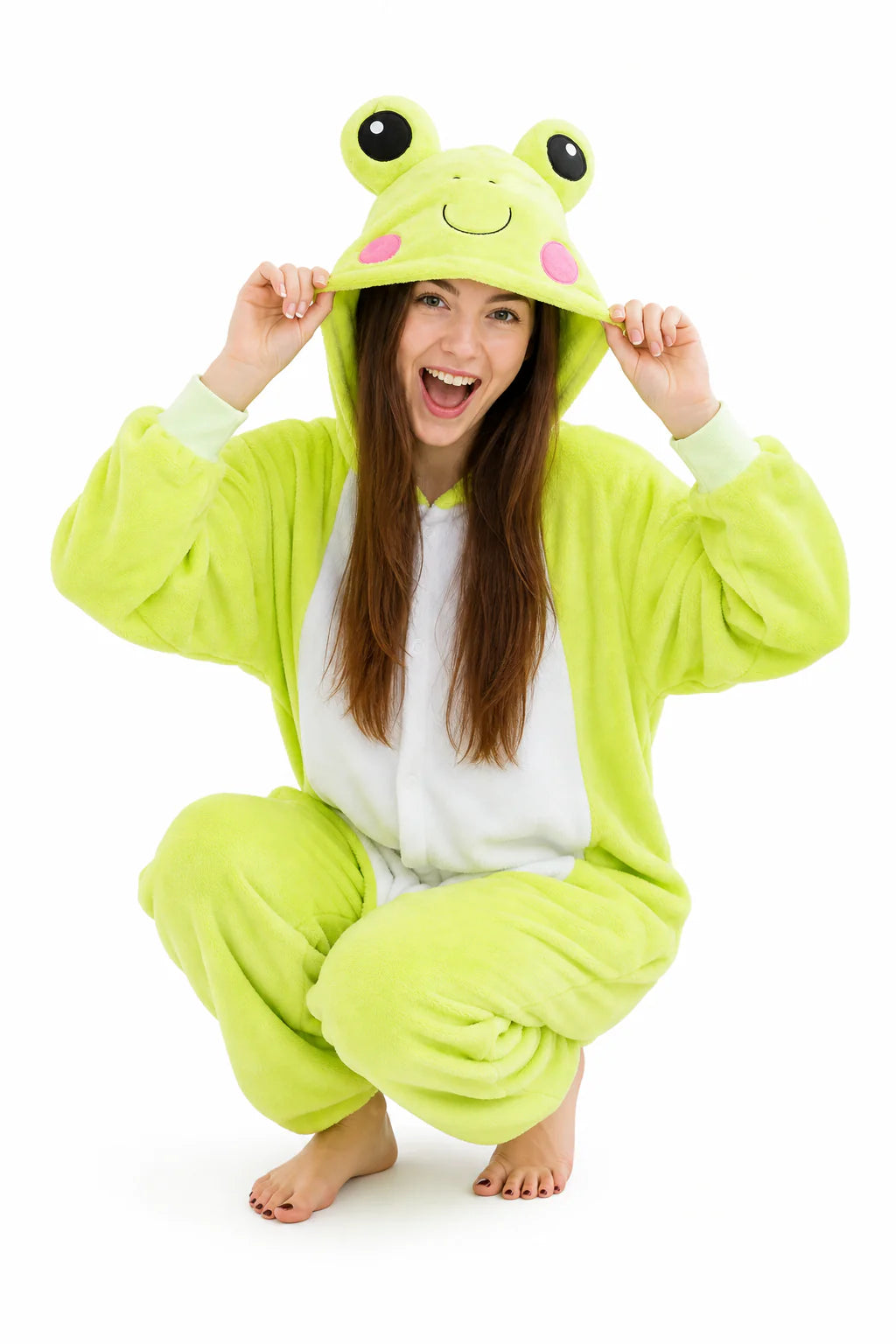 Adult Hooded Button-Up Green Frog Kigurumi Onesie
