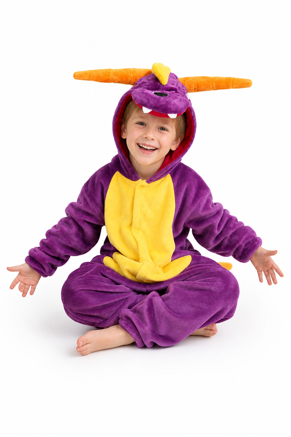 Kids' Hooded Purple Dragon Plush Kigurumi Onesie