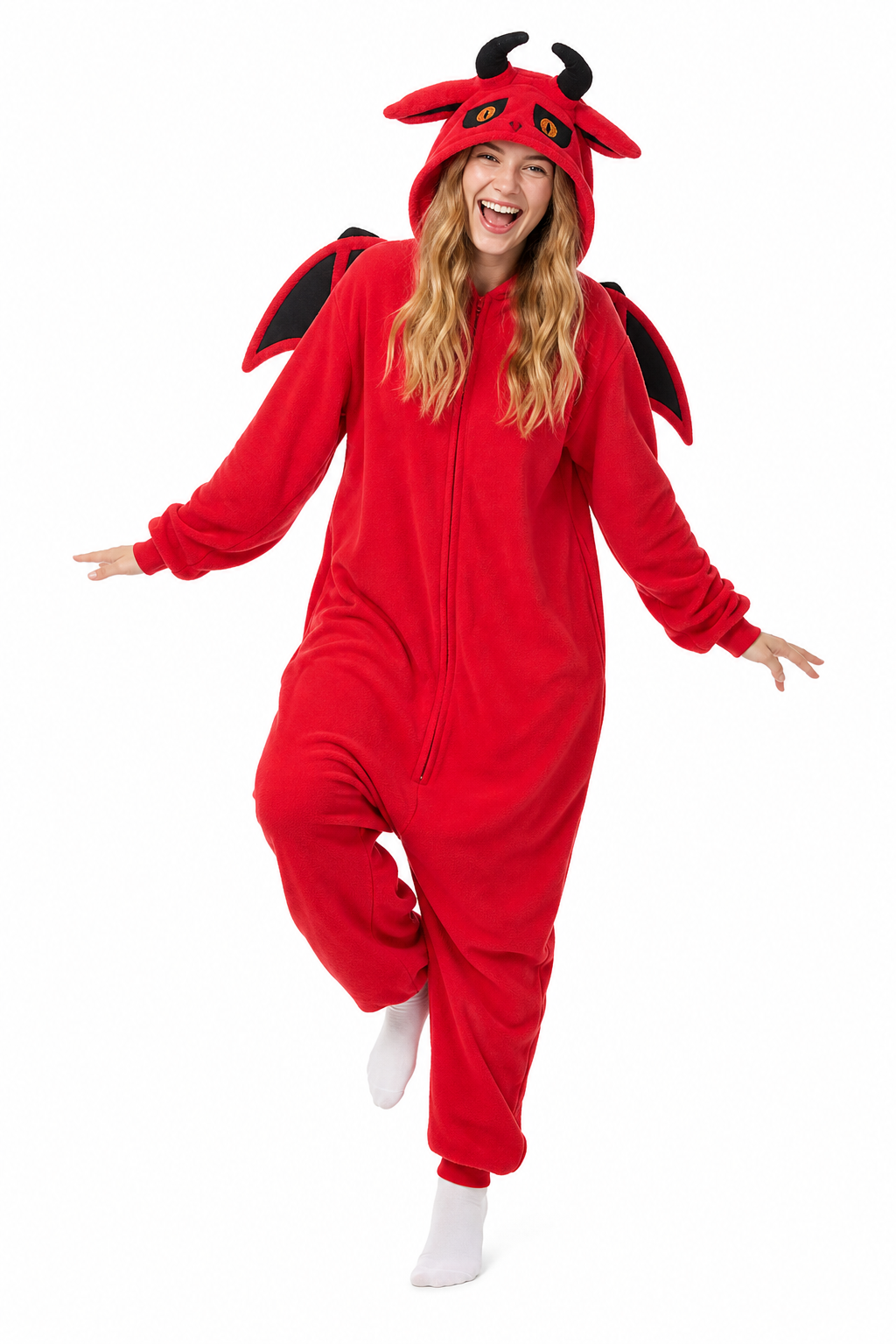 Adult Red Devil Hooded Kigurumi with Wings