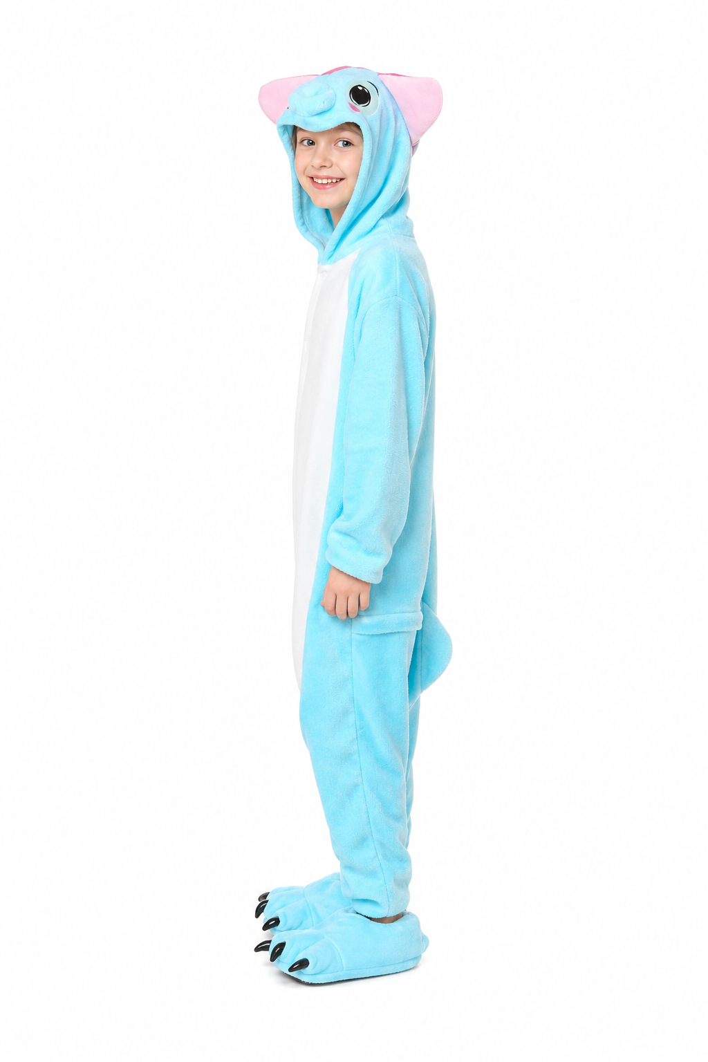 Kids' Hooded Light Blue Elephant Kigurumi Pajama Onesie