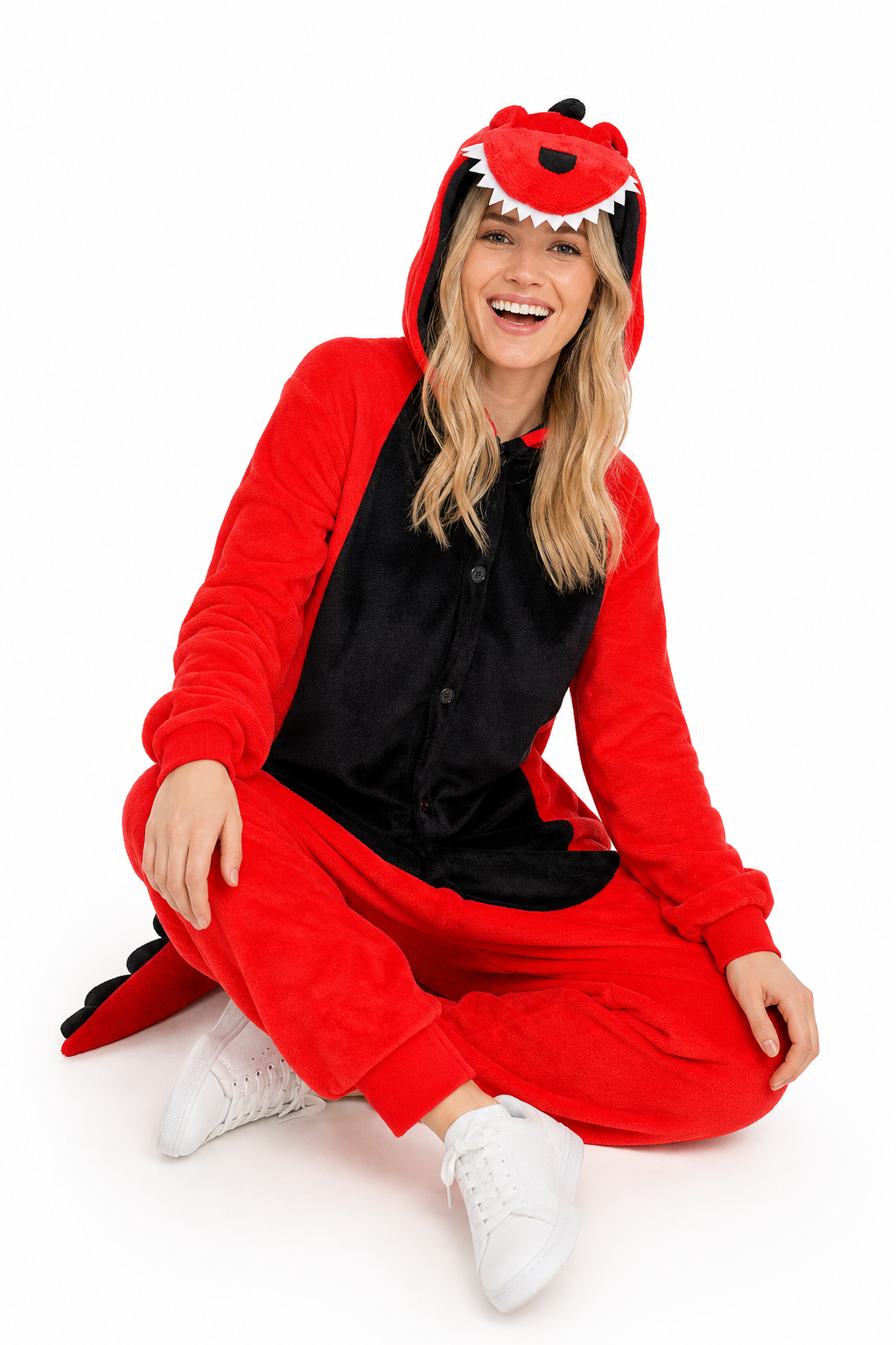 Adult Red Monster Kigurumi Onesie with Teeth Hood
