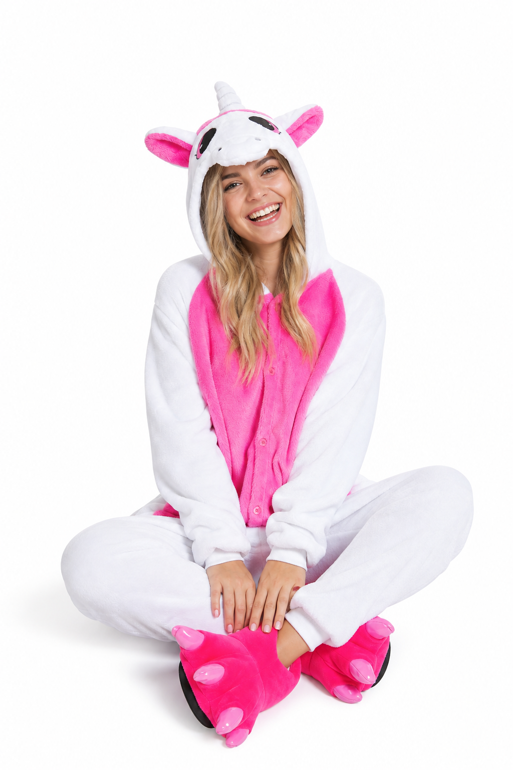 Adult Hooded White & Hot Pink Unicorn Kigurumi Onesie