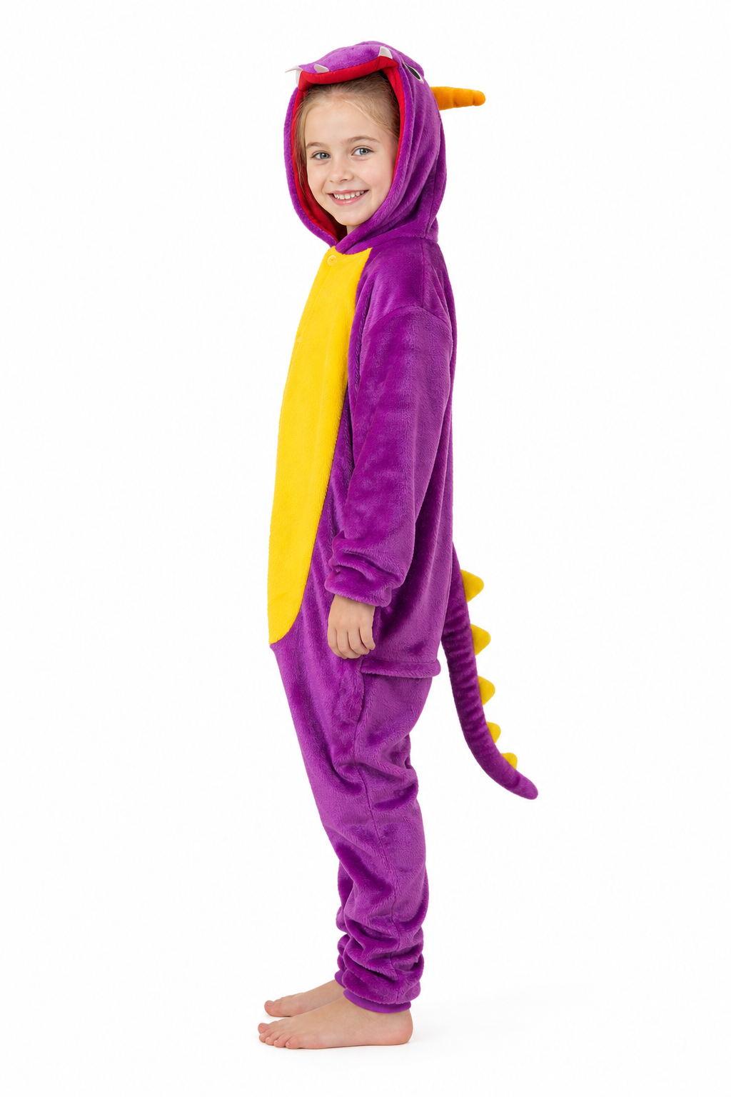 Kids' Hooded Purple Dinosaur Kigurumi Costume Onesie