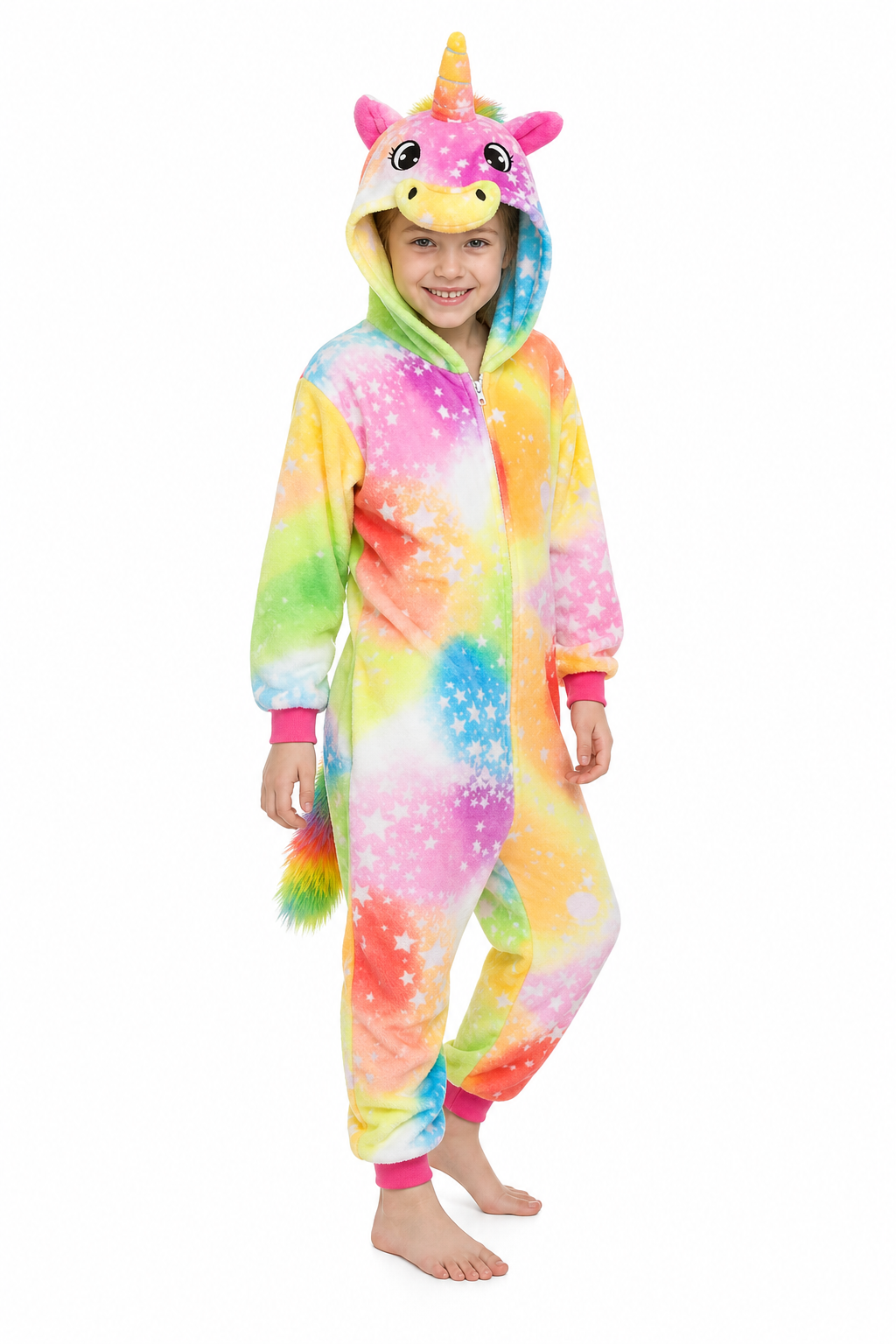 Kids' Hooded Rainbow Tie-Dye Star Unicorn Kigurumi Onesie