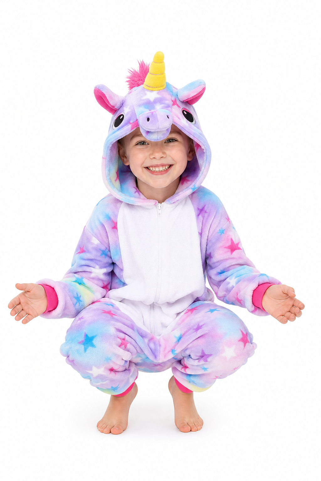 Kids' Hooded Pastel Multicolor Star Unicorn Kigurumi Costume Onesie