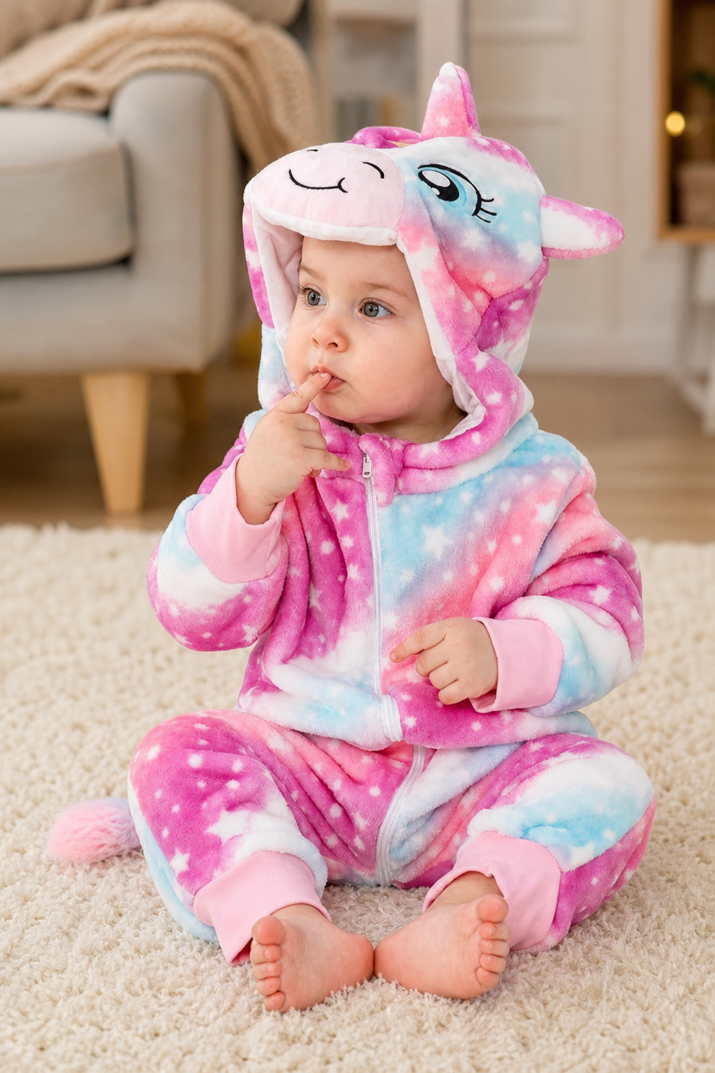 Plush Unicorn Baby Onesie with Tie-Dye Stars