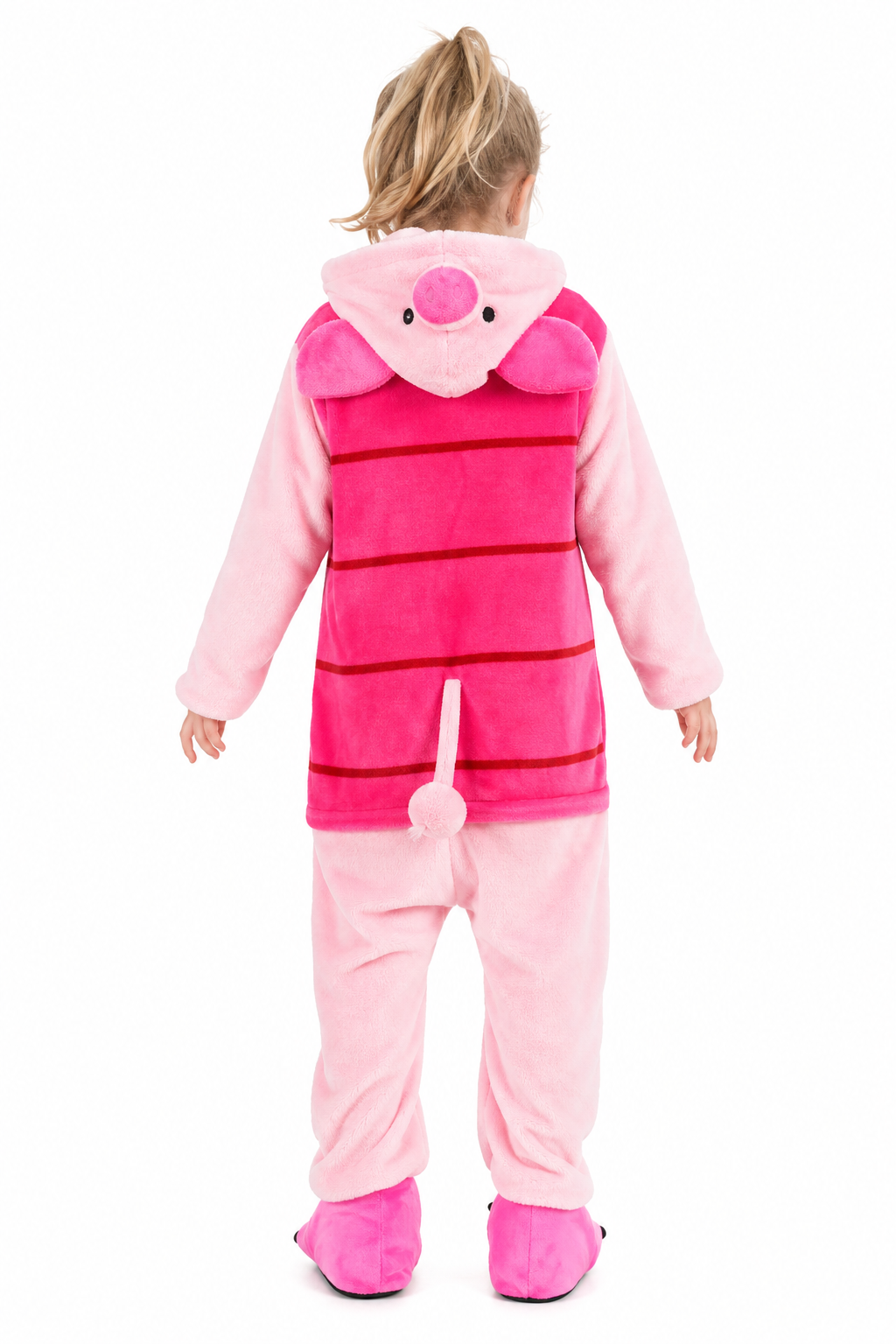 Kids' Hooded Pink Striped Pig Plush Kigurumi Onesie