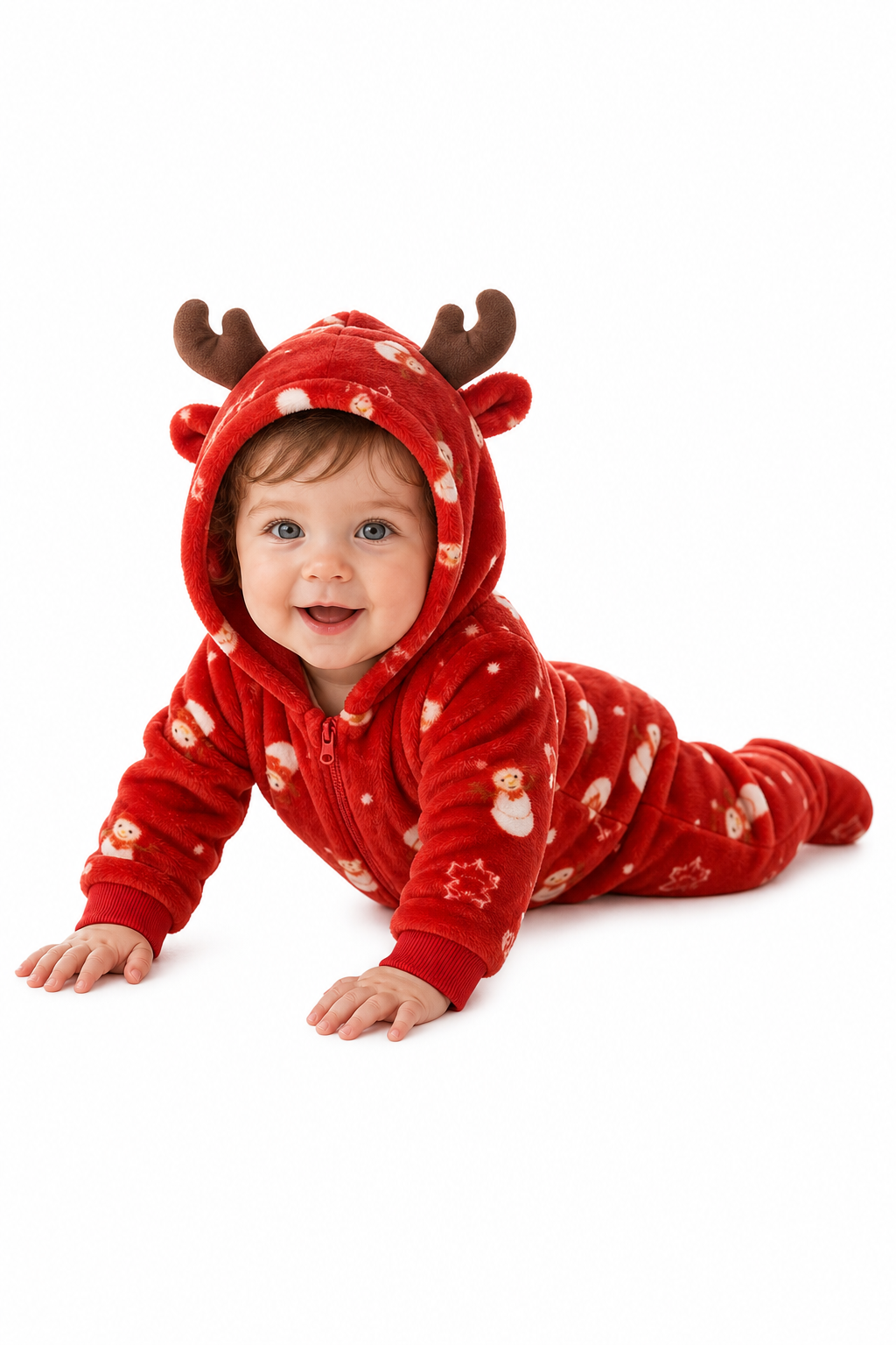 Baby Red Plush Snowman Reindeer Hooded Onesie