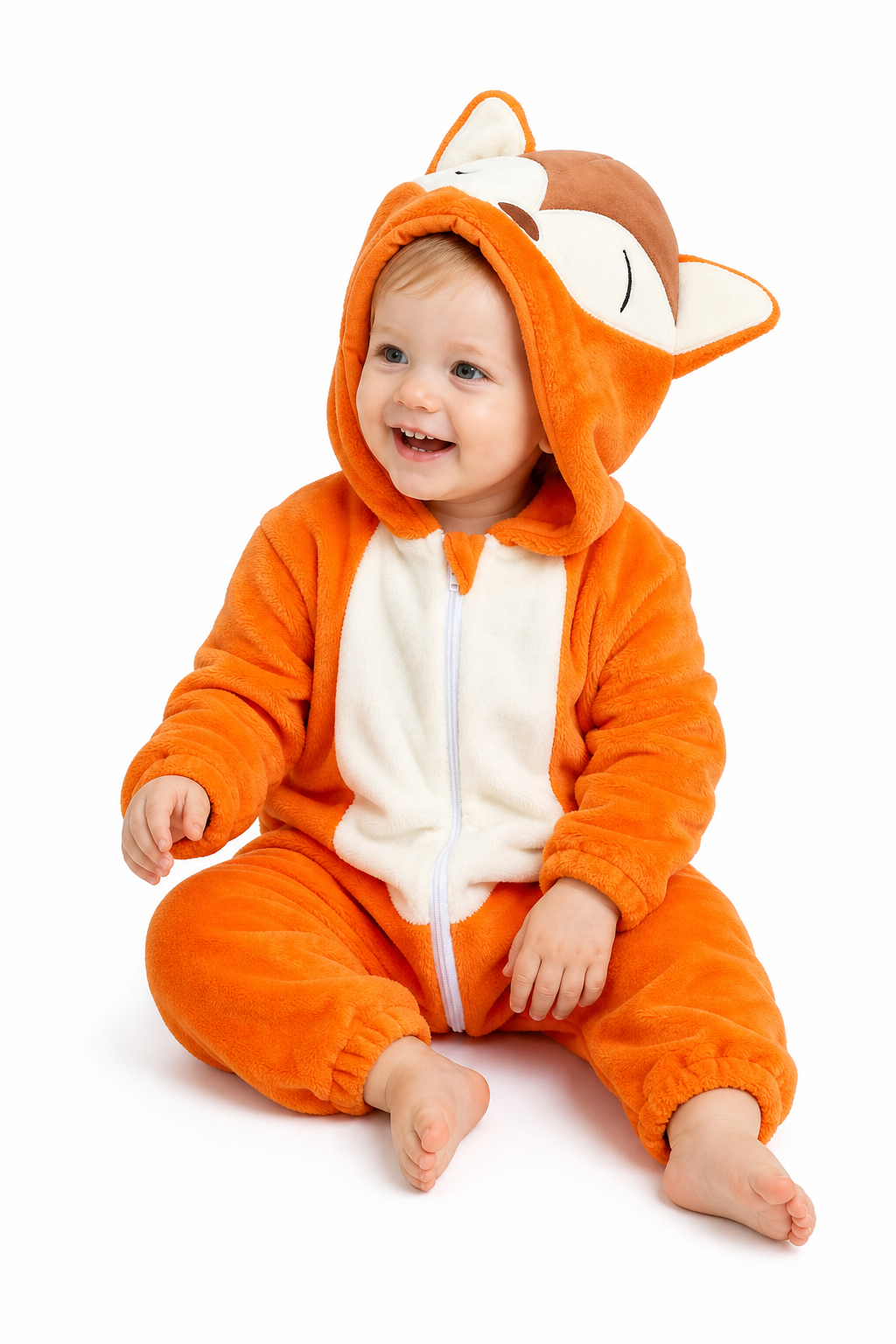 Baby Orange Plush Fox Hooded Onesie