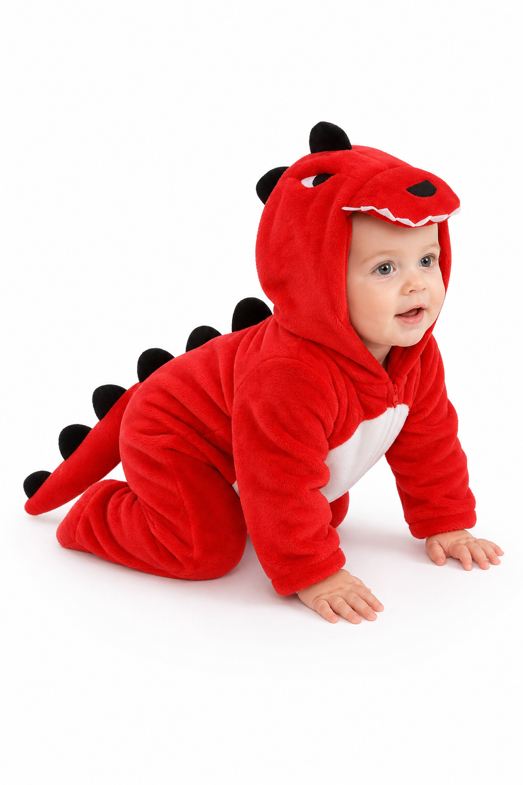 Baby Red Plush Hooded Dinosaur Kigurumi Onesie