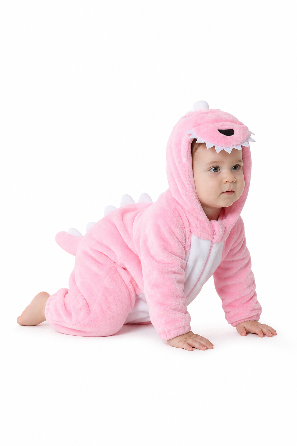 Cute Pink Plush Hooded Baby Monster Kigurumi Onesie