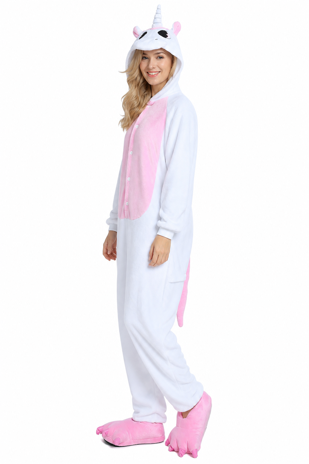Adult Hooded White & Pastel Pink Unicorn Kigurumi Onesie