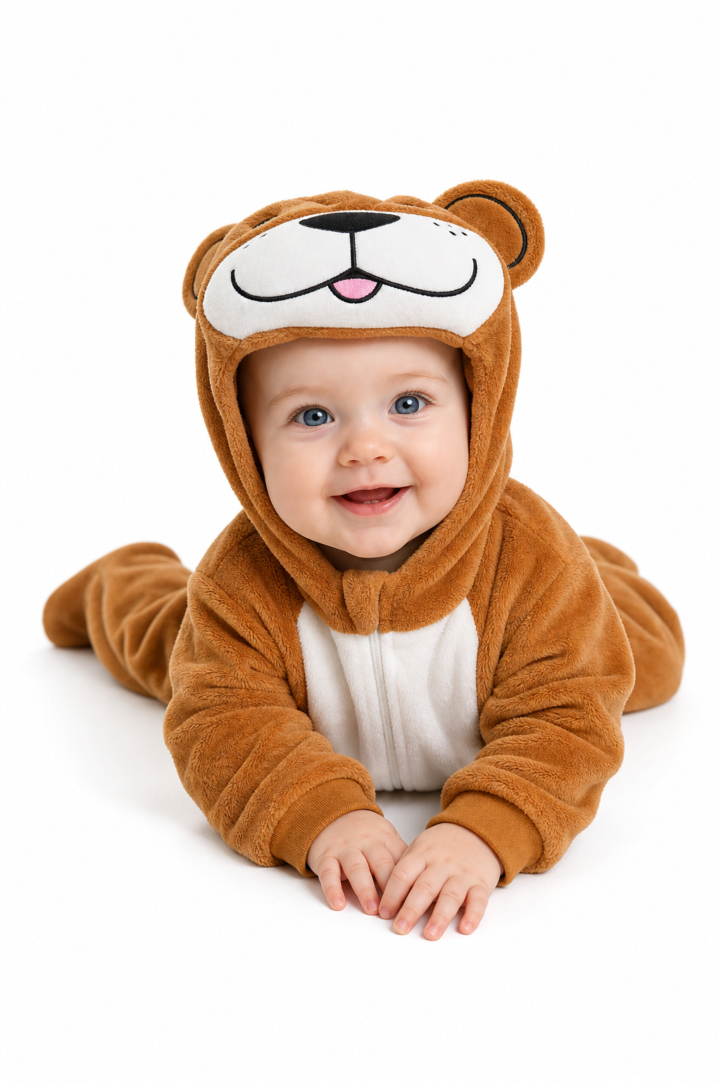 Baby Brown Plush Bear Hooded Onesie