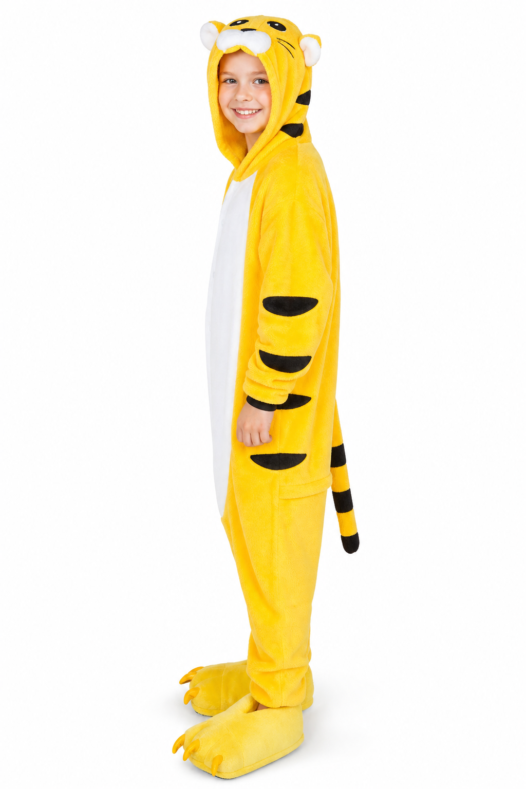 Kids' Hooded Yellow Tiger Kigurumi Onesie