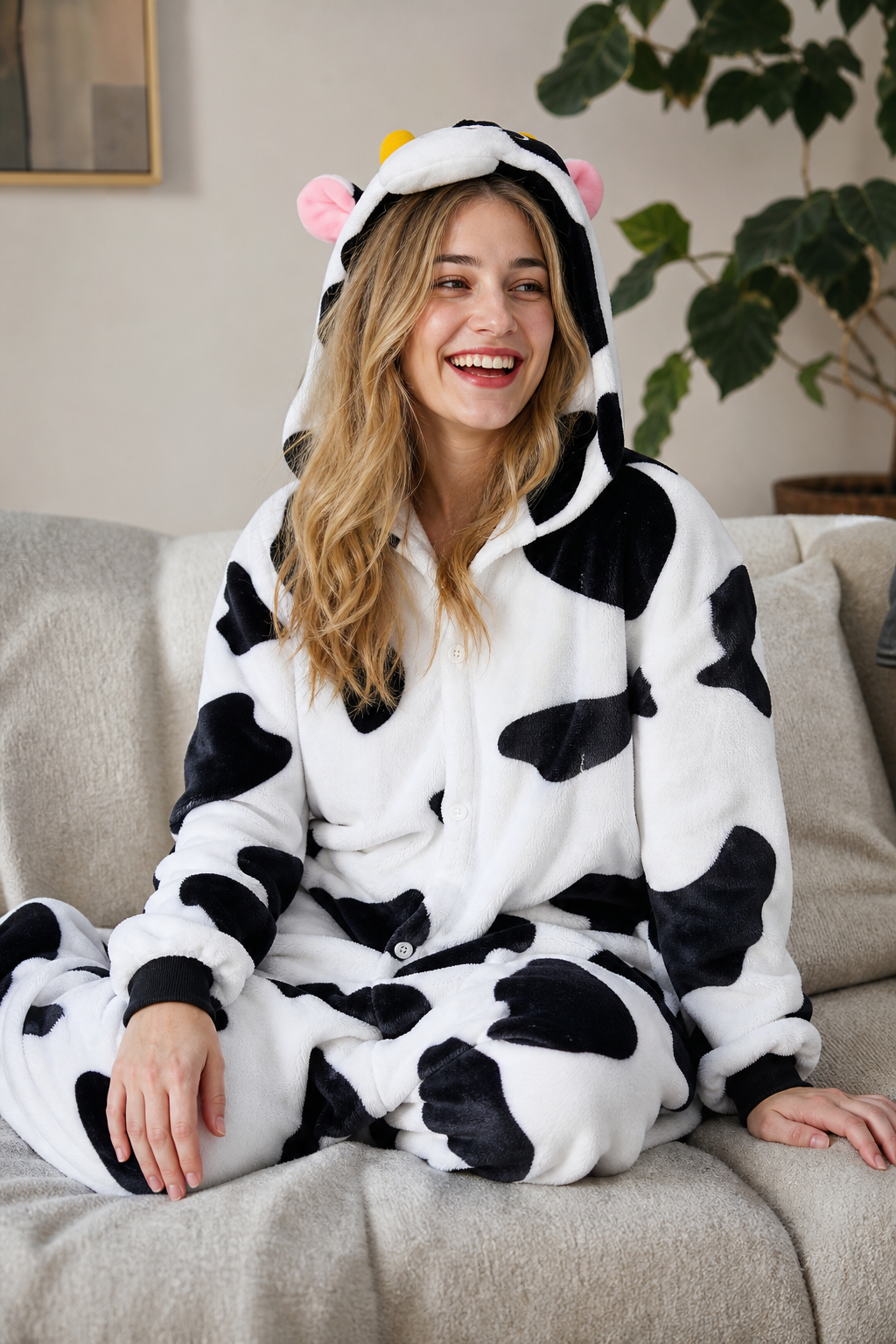 Adult Cow Kigurumi Onesie with Horns