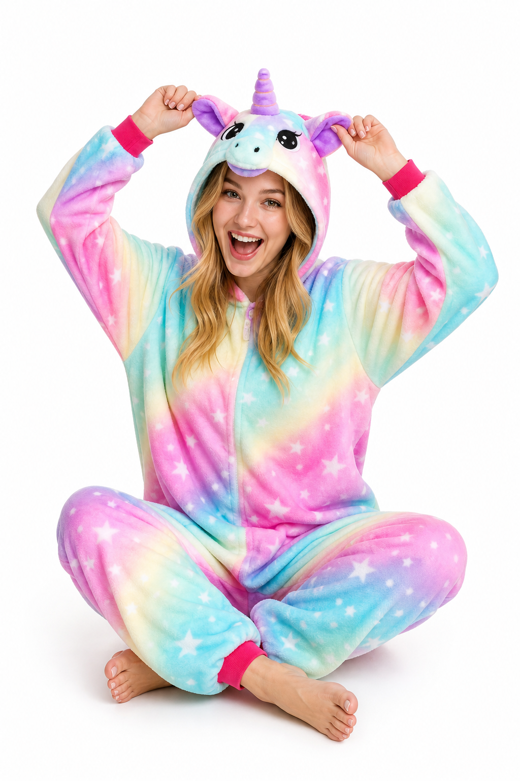Adult Hooded Pastel Aurora Star Unicorn Kigurumi Onesie