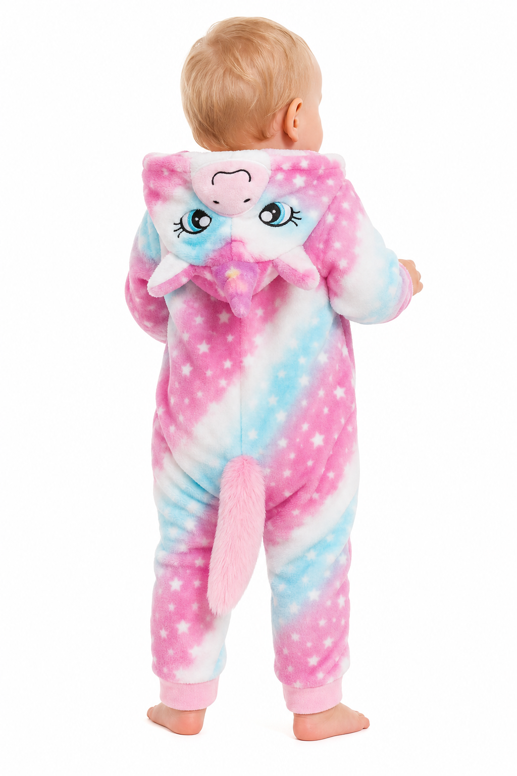 Plush Unicorn Baby Onesie with Tie-Dye Stars