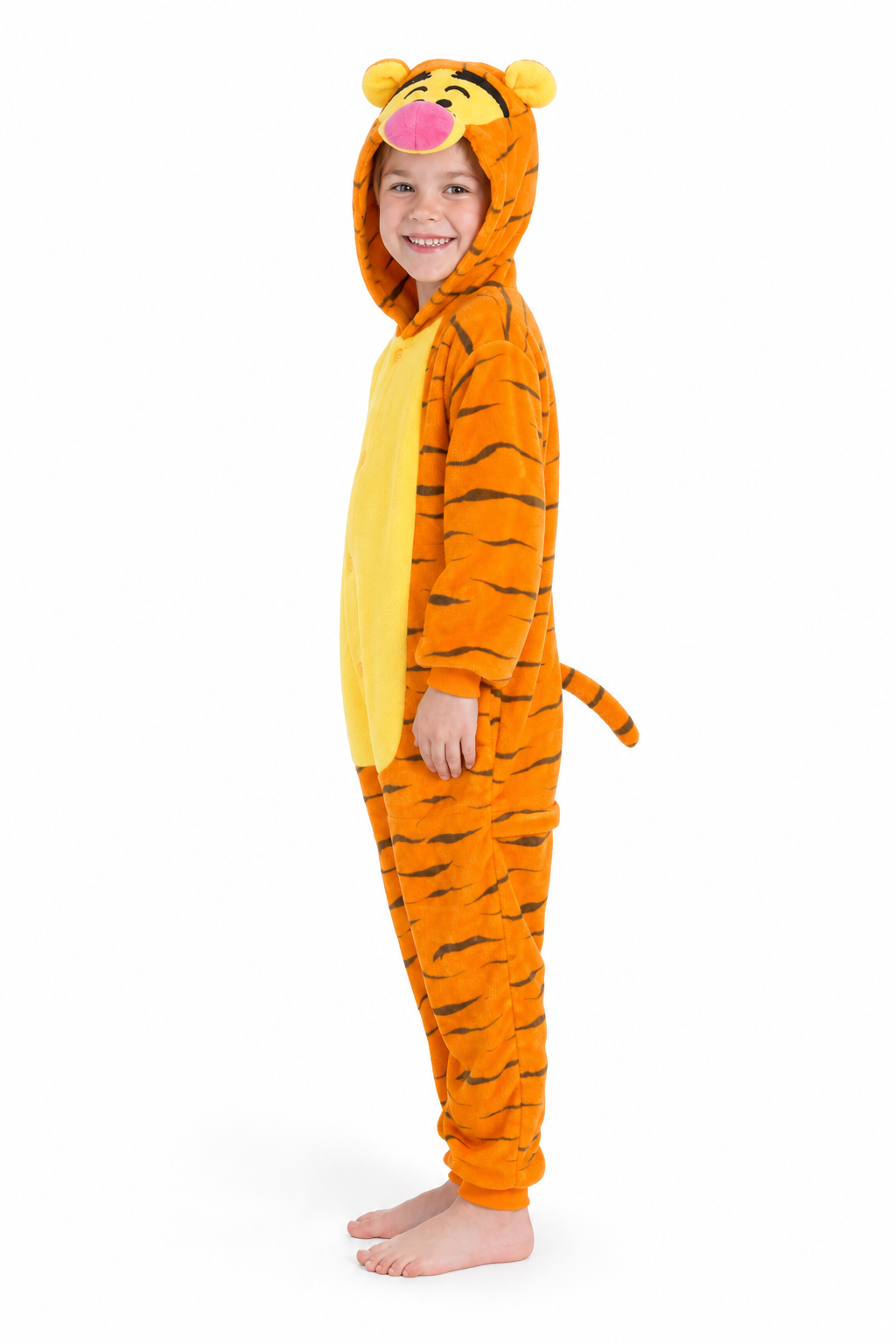 Kids' Hooded Yellow-Bellied Orange Tiger Kigurumi Costume Onesie
