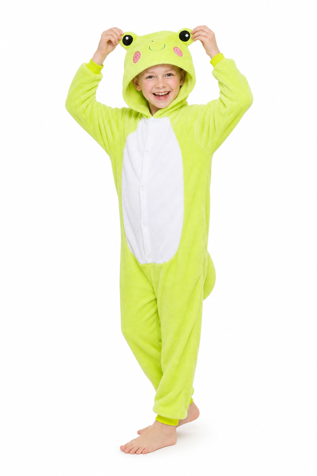 Kids' Hooded Bright Green Frog Plush Kigurumi Onesie