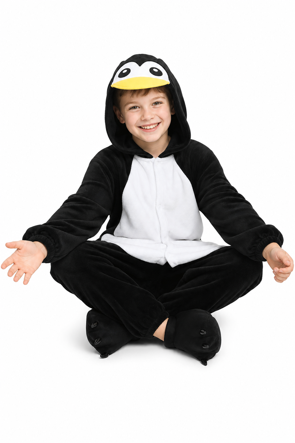 Kids' Hooded Black and White Penguin Plush Kigurumi Onesie
