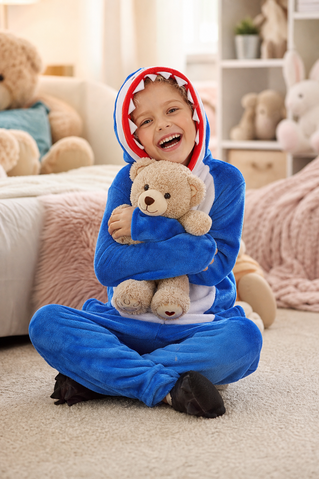 Kids' Hooded Blue Shark Kigurumi Costume Onesie