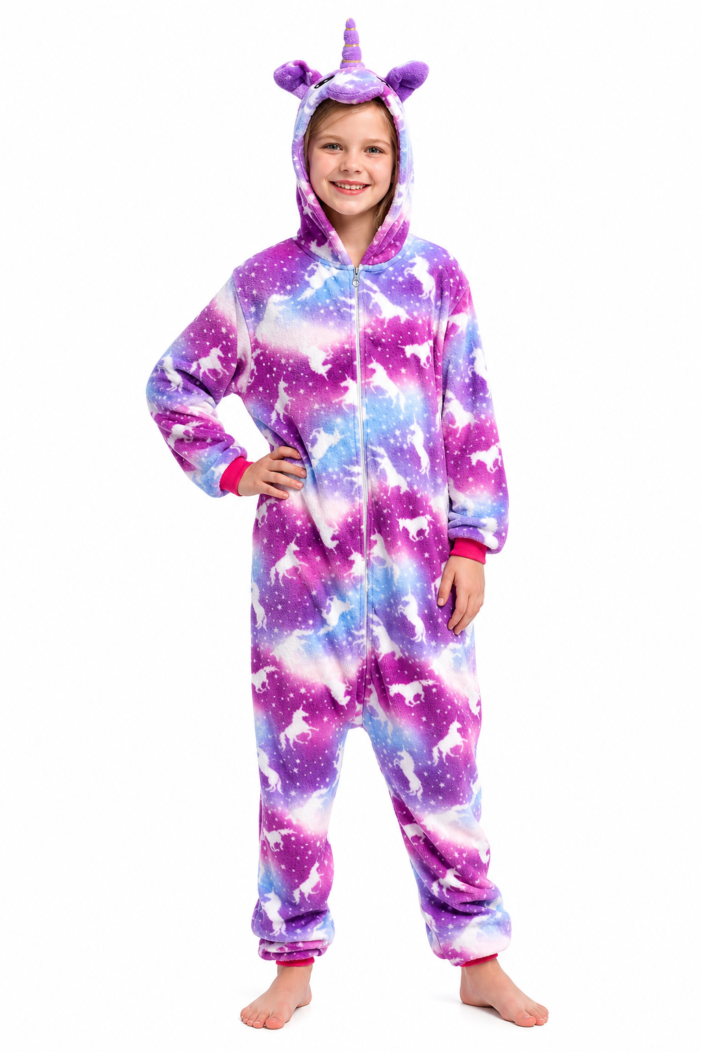 Kids' Hooded Blue and Purple Galaxy Unicorn Kigurumi Costume Onesie