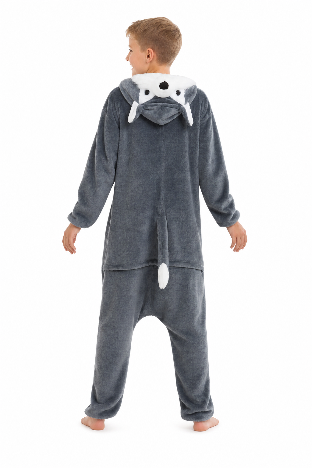 Kids' Plush Grey Wolf Kigurumi