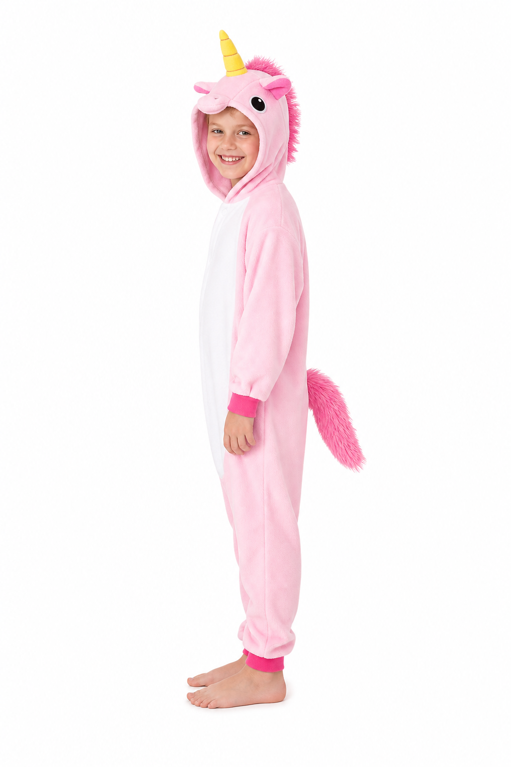 Kids' Hooded Solid Pink Unicorn Kigurumi Pajama Onesie