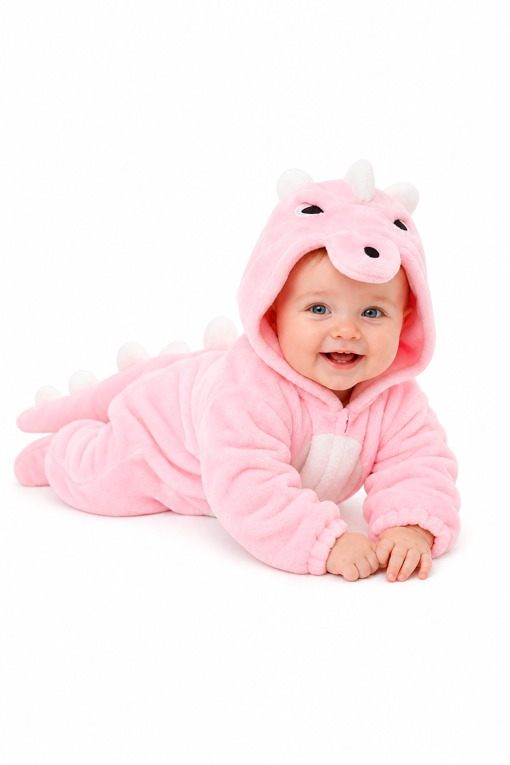 Hooded Pink Baby Plush Dino Onesie