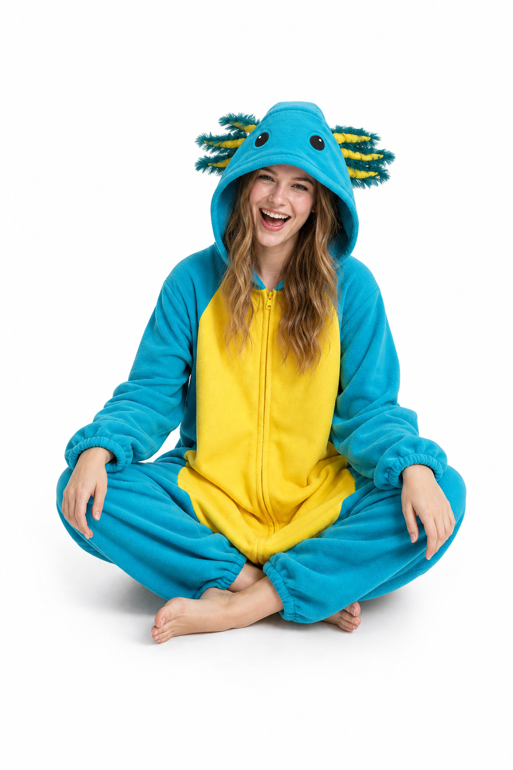 Adult Blue and Yellow Axolotl Fleece Kigurumi
