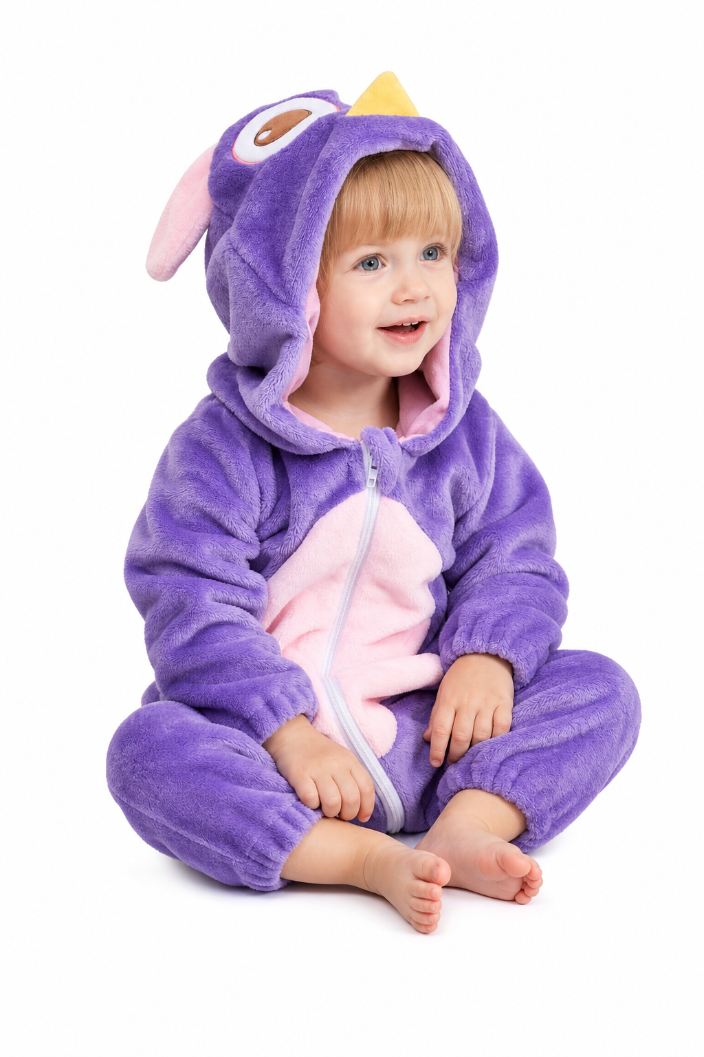 Baby Purple Plush Dragon Kigurumi Onesie with Pink Belly
