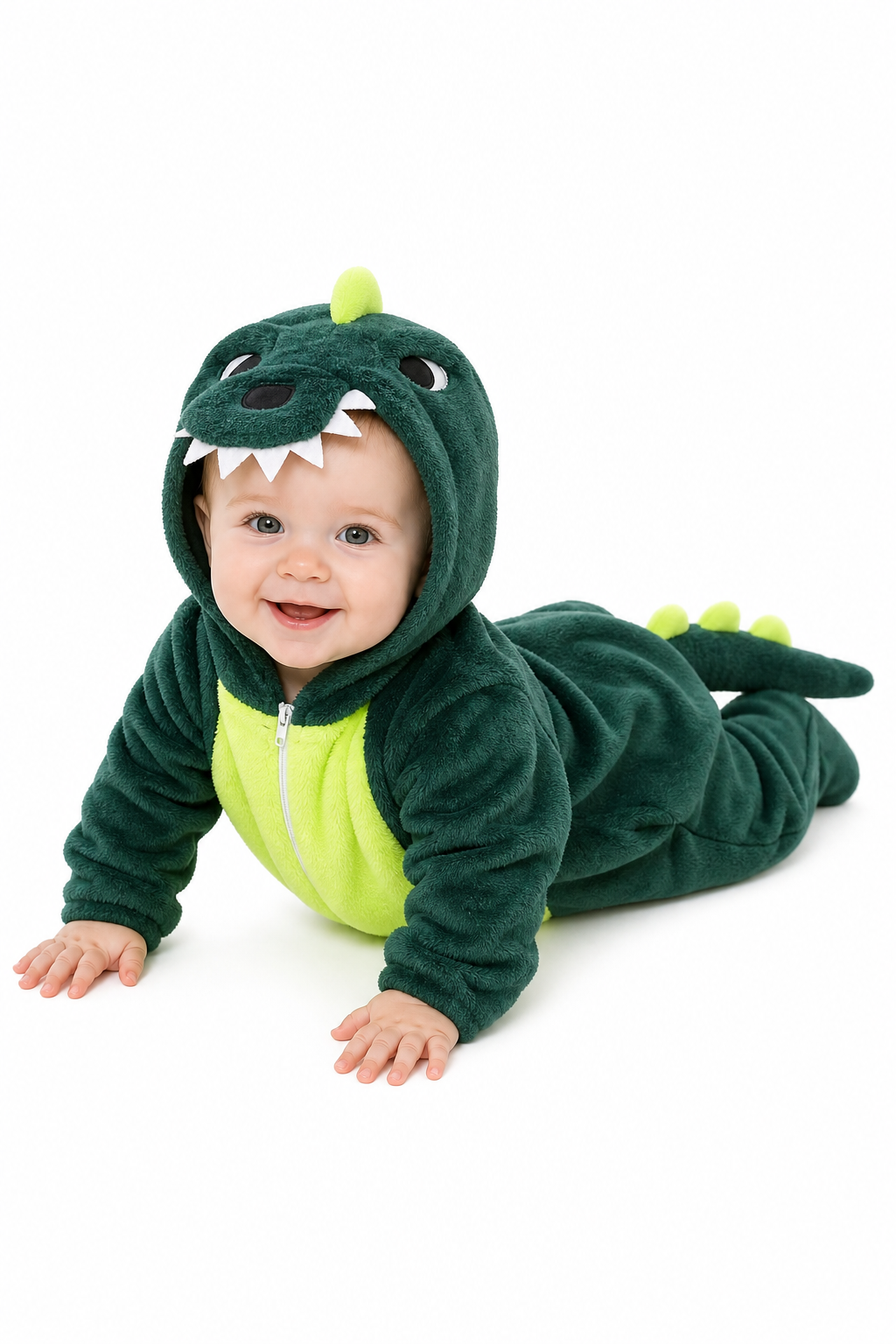 Hooded Plush Green Dinosaur Baby Kigurumi Onesie