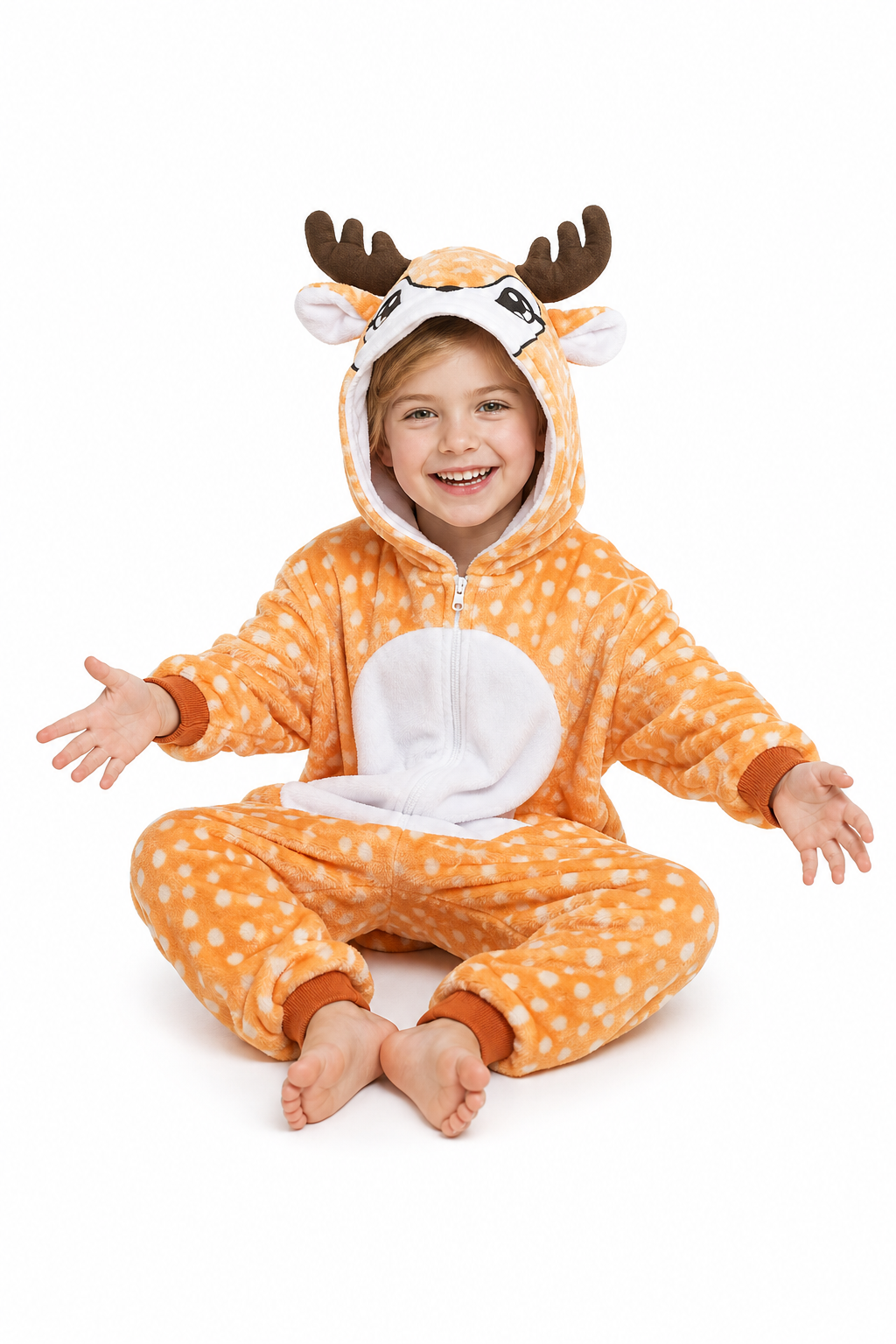 Kids' Hooded Caramel Deer Kigurumi Costume Onesie